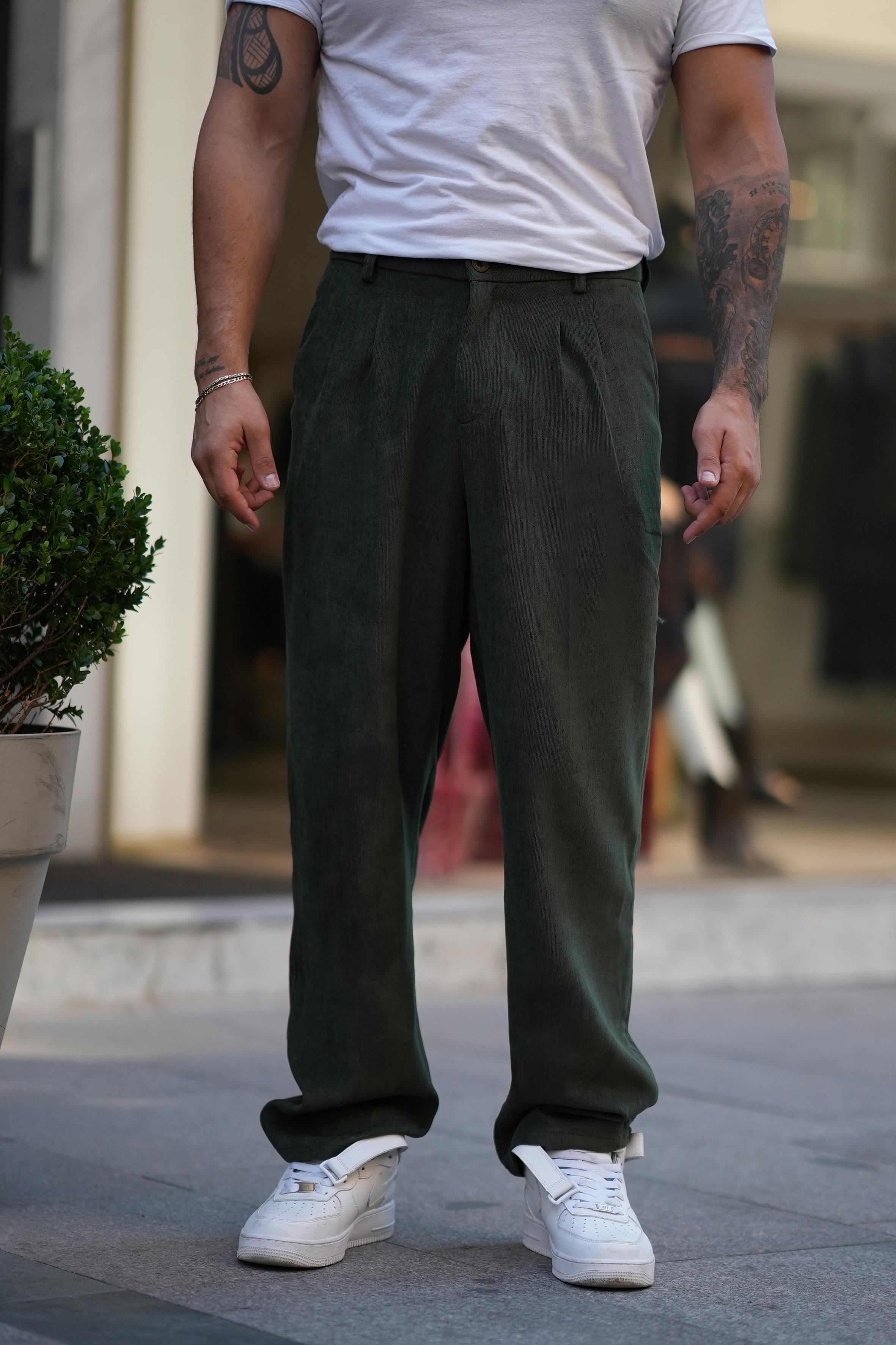 EşofmanHaki Kemerli Kadife Baggy Pantalon SNZ M8392