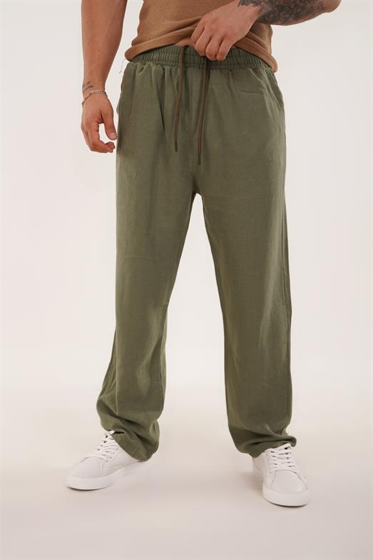 EşofmanHaki KETEN BELİ LASTİKLİ BOL PAÇA PANT. SNZ 4640 2024
