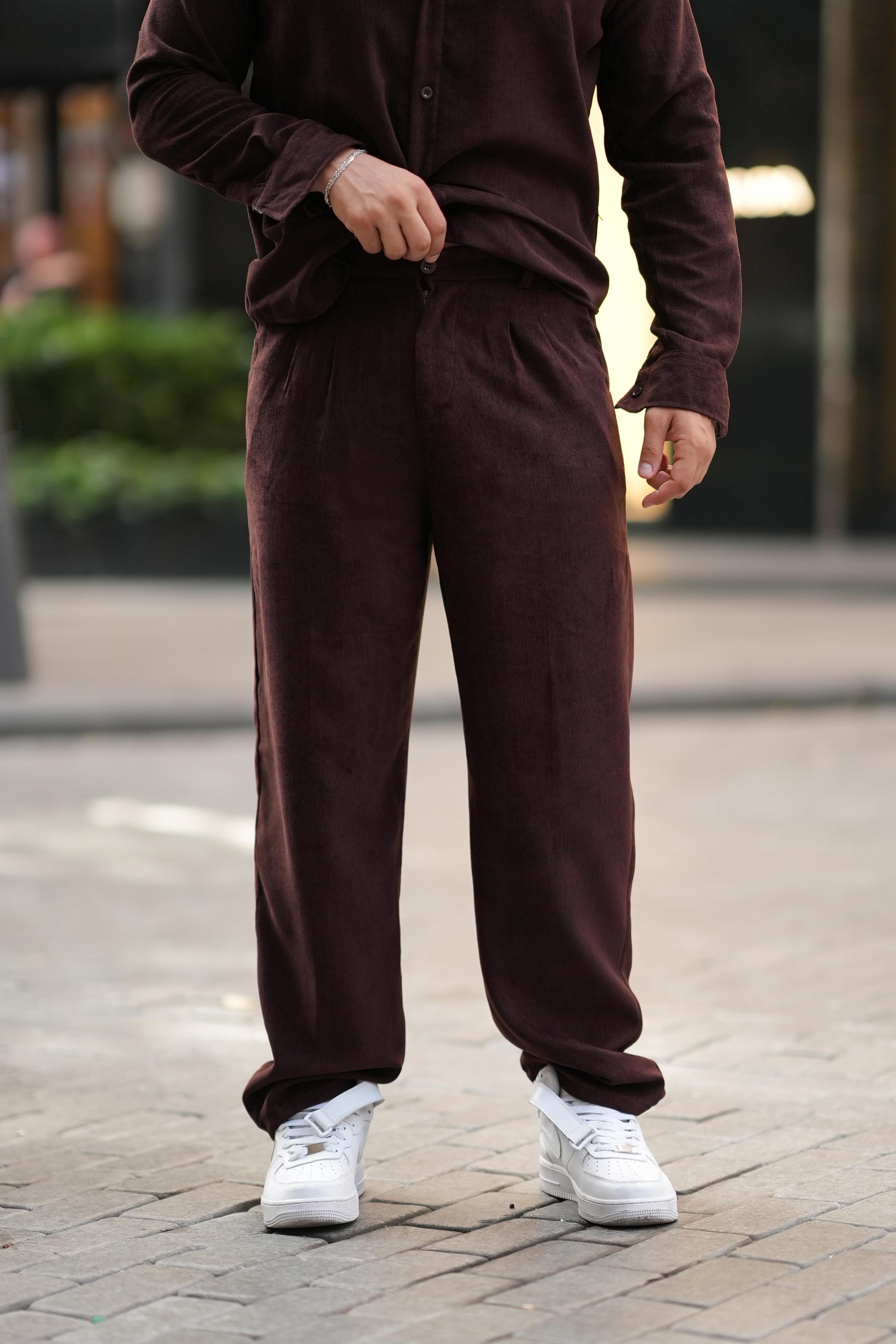 EşofmanKahve Kemerli Kadife Baggy Pantalon SNZ M8392
