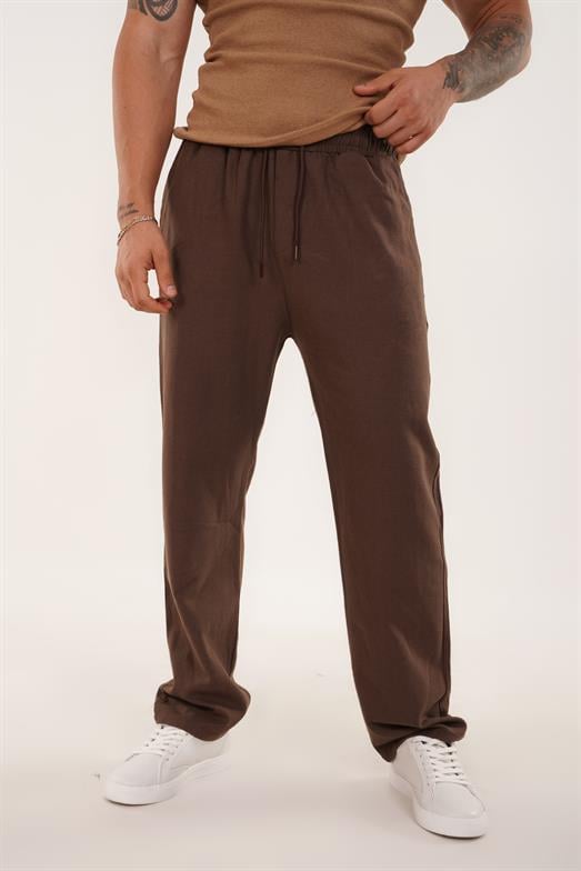 EşofmanKahve KETEN BELİ LASTİKLİ BOL PAÇA PANT. SNZ 4640 2024
