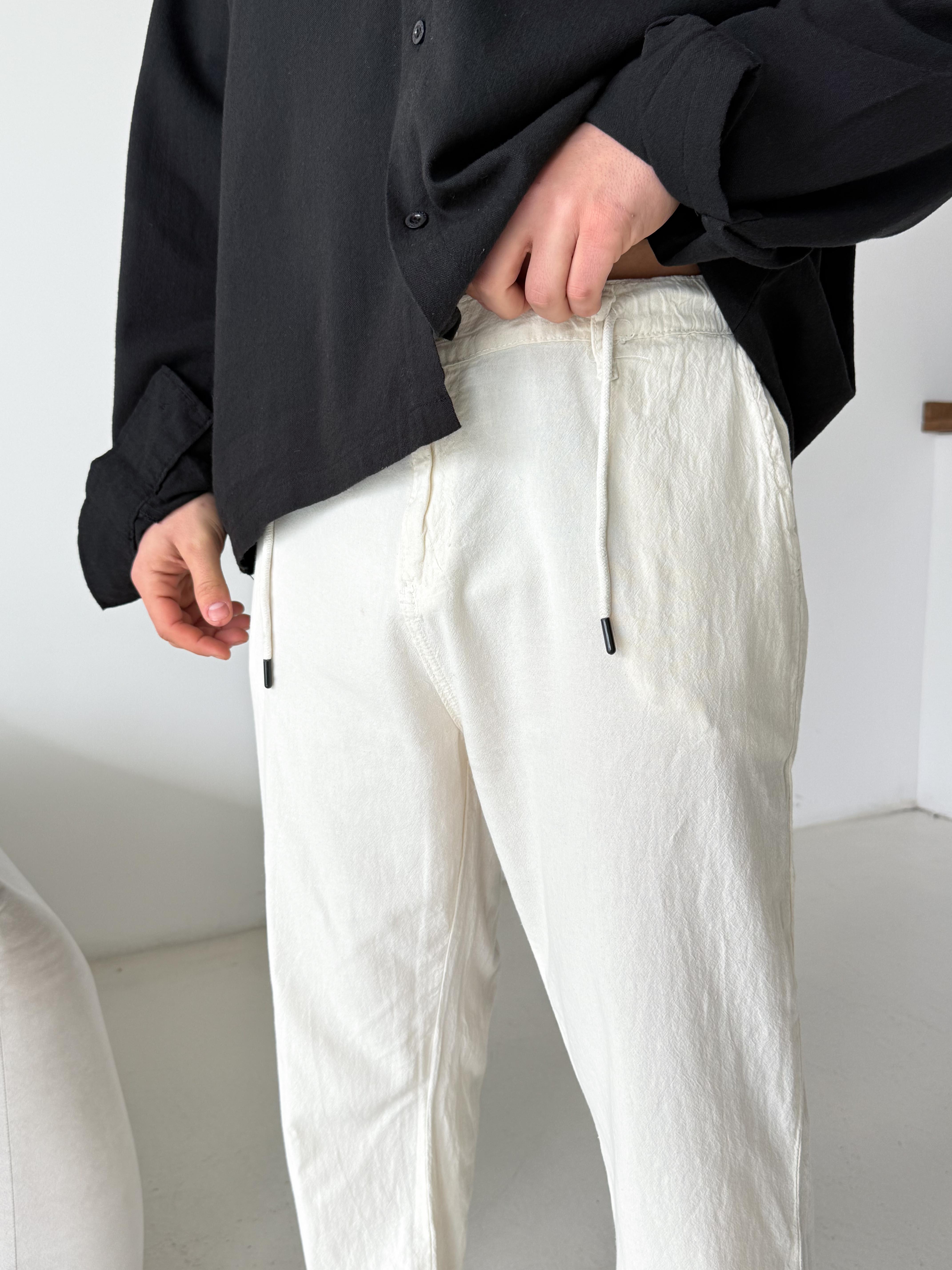 GabardinBej Düğmeli Ham Keten Pantalon TK