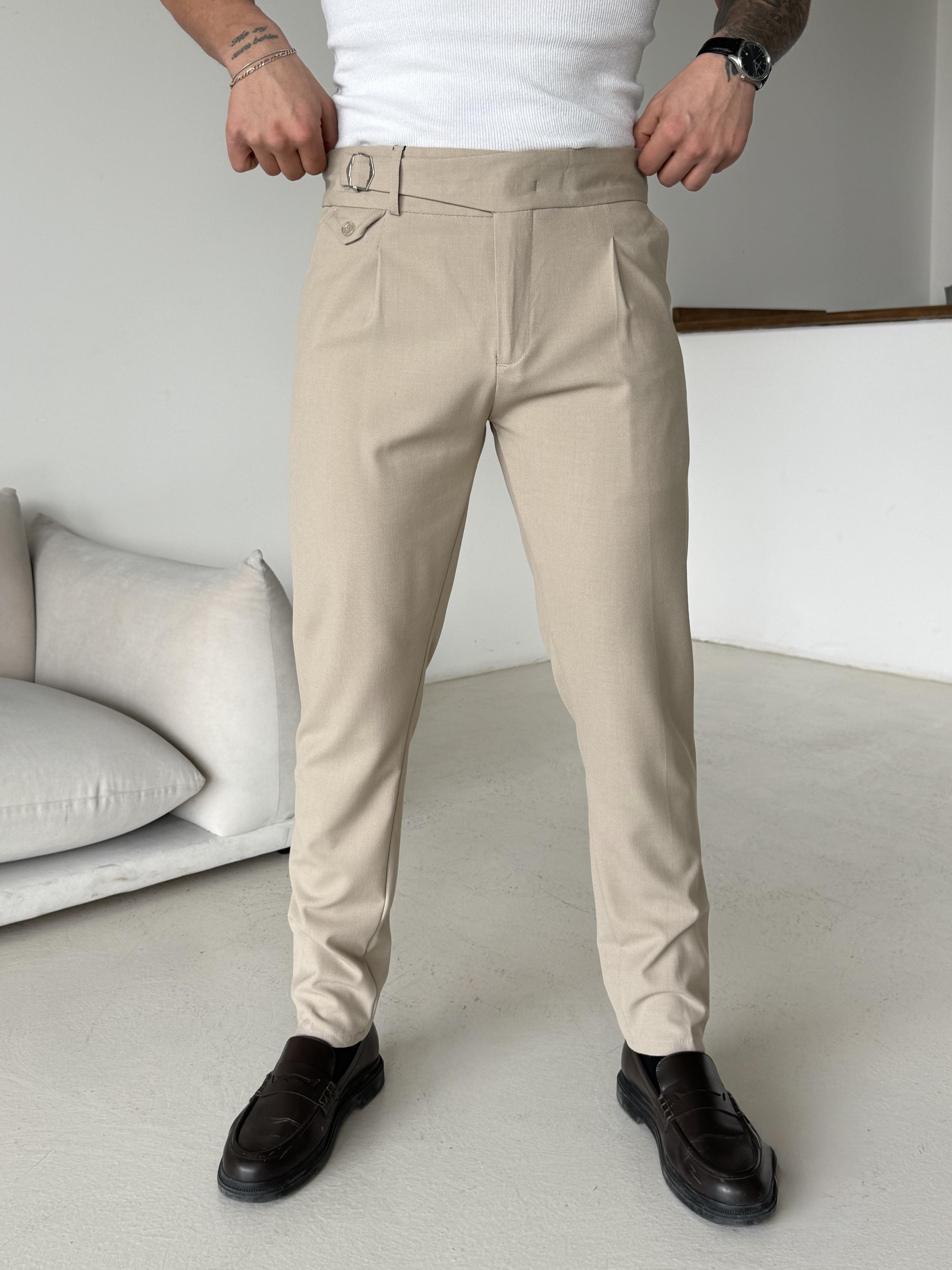 GabardinBej Tokalı Regular Fit Kumaş Pantalon SC