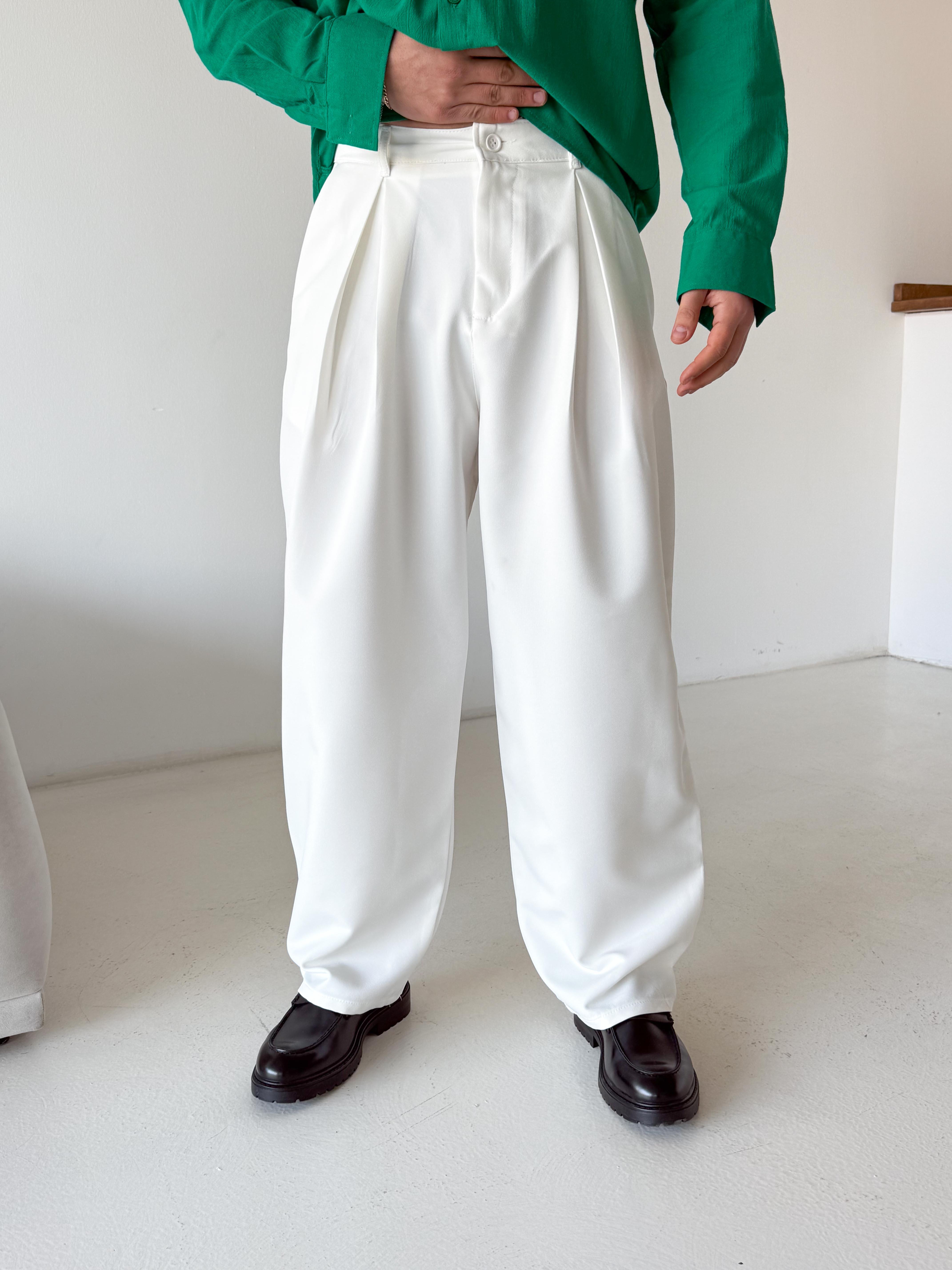 GabardinBeyaz Double Palazzo Pantalon 4062 PNC