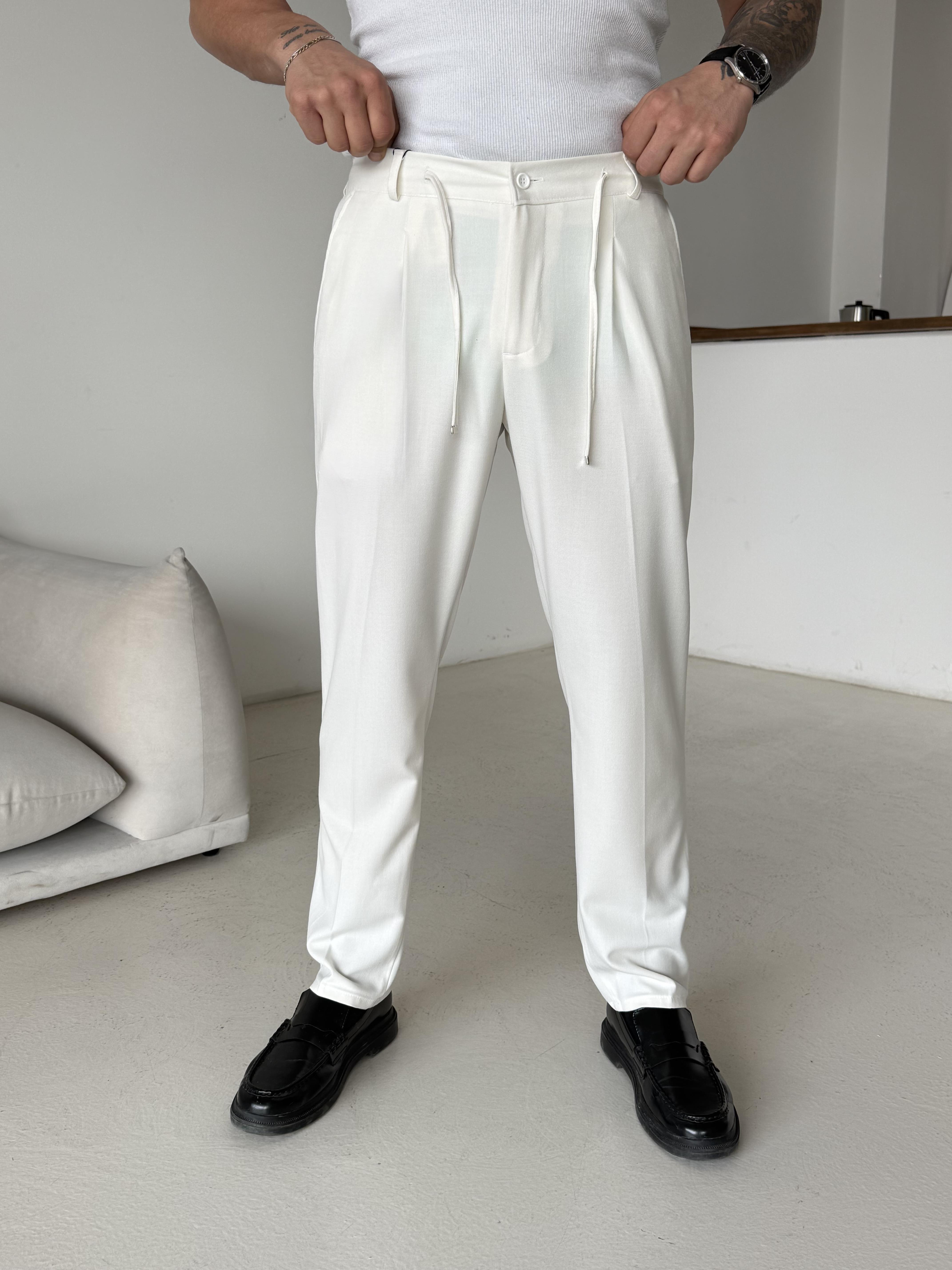 GabardinEkru Pileli Lastikli Bağcıklı Regular Kumaş Pantalon SC