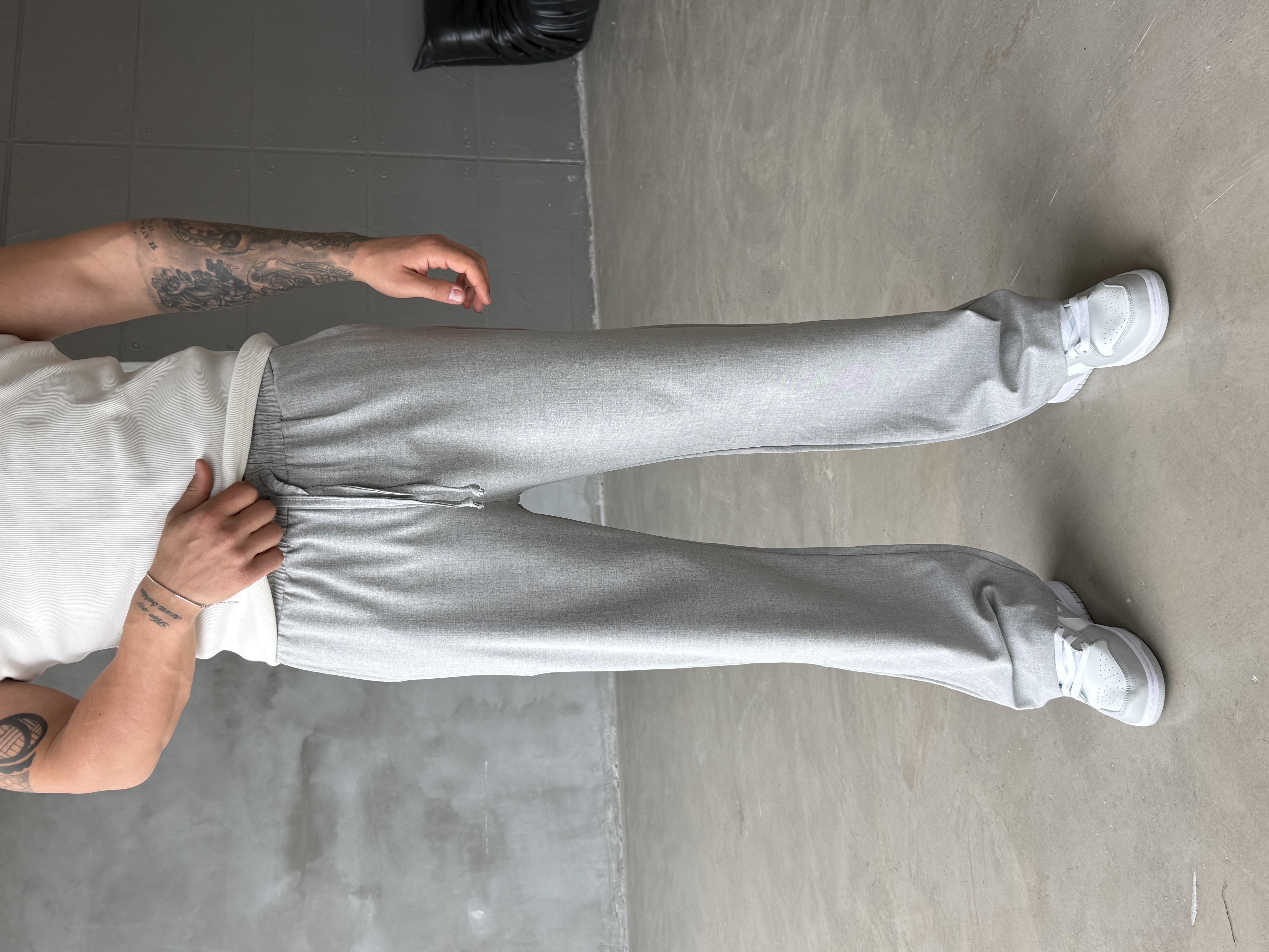 GabardinGri Bol Basic Bağcıklı Kumaş Pantalon SC