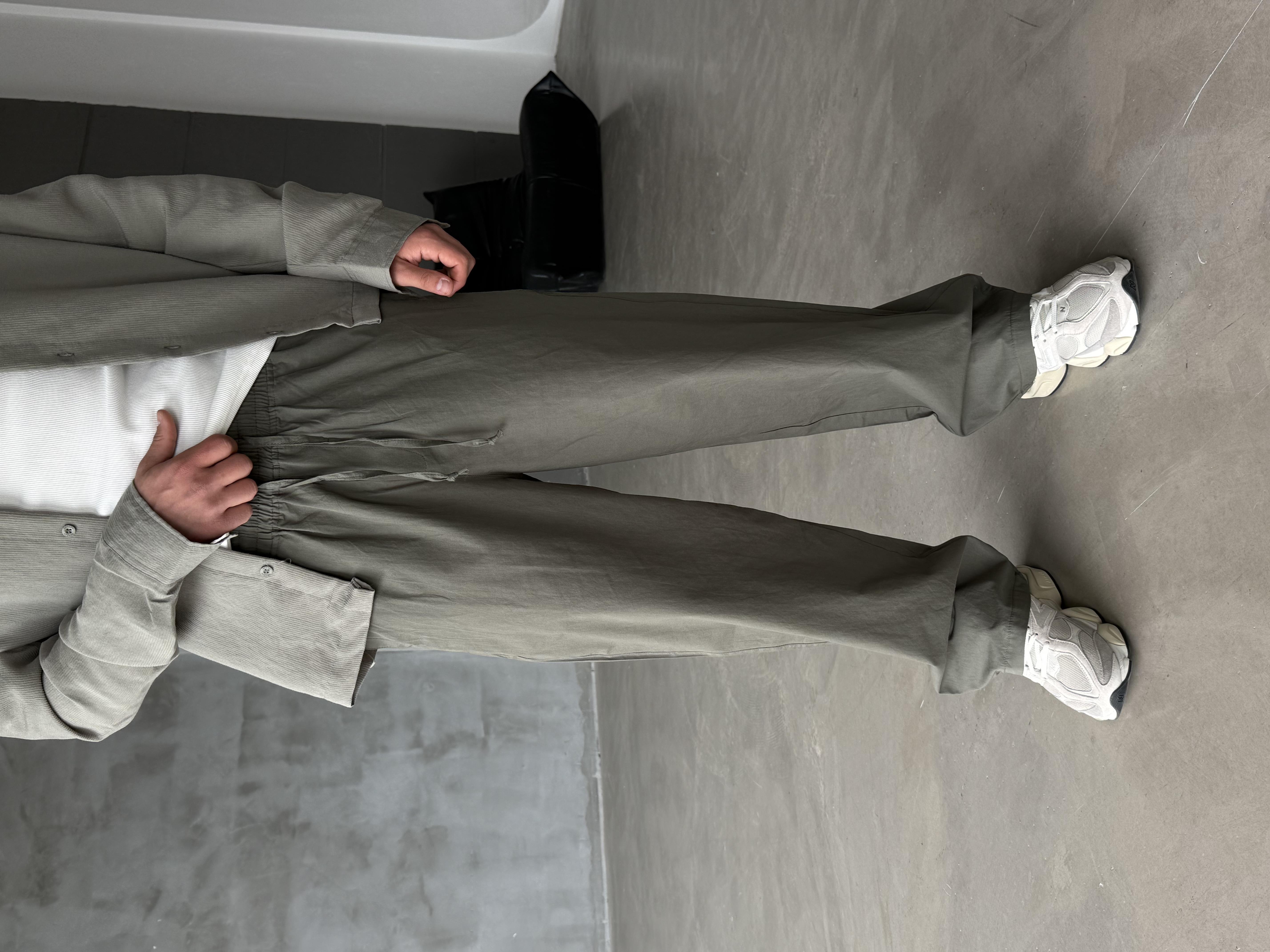 GabardinHaki Poplin Super Baggy Bağcıklı Pantalon JJ 118