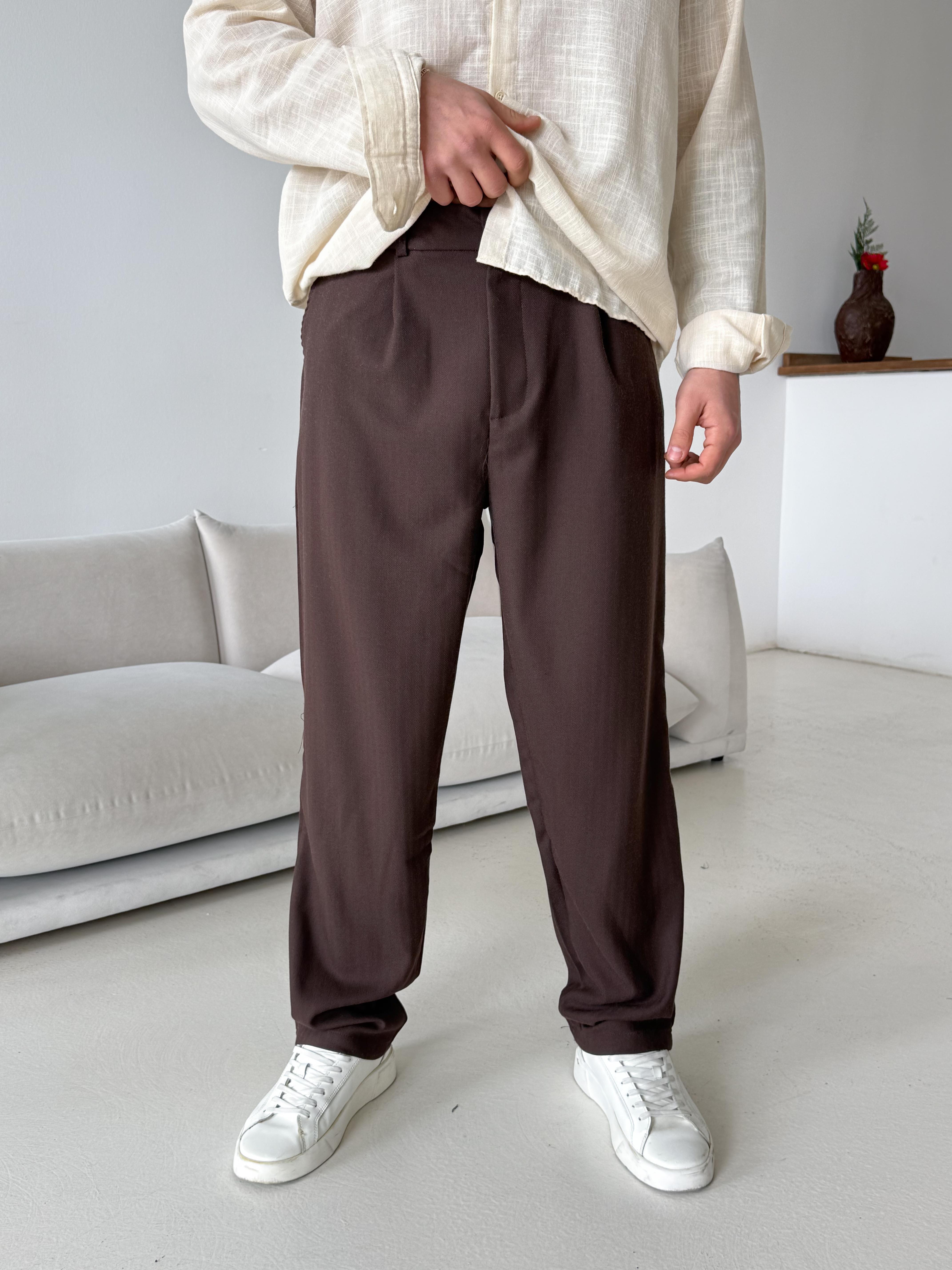 GabardinKahve Balık Sırtı Arka Lastikli Dokuma Pantalon PLZ 26409