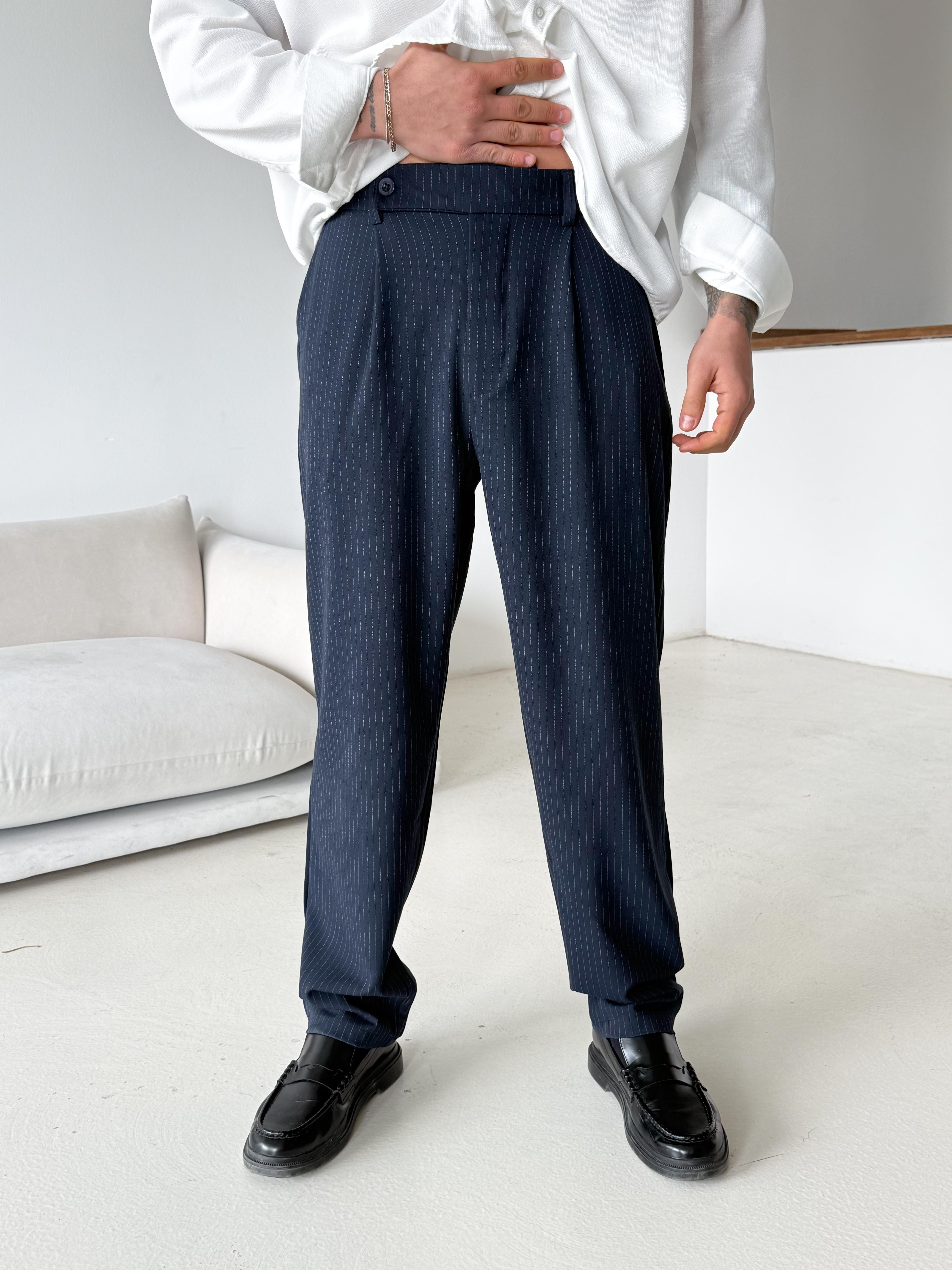 GabardinLacivert Çizgili Zara Bol Kumaş Pantalon PLZ