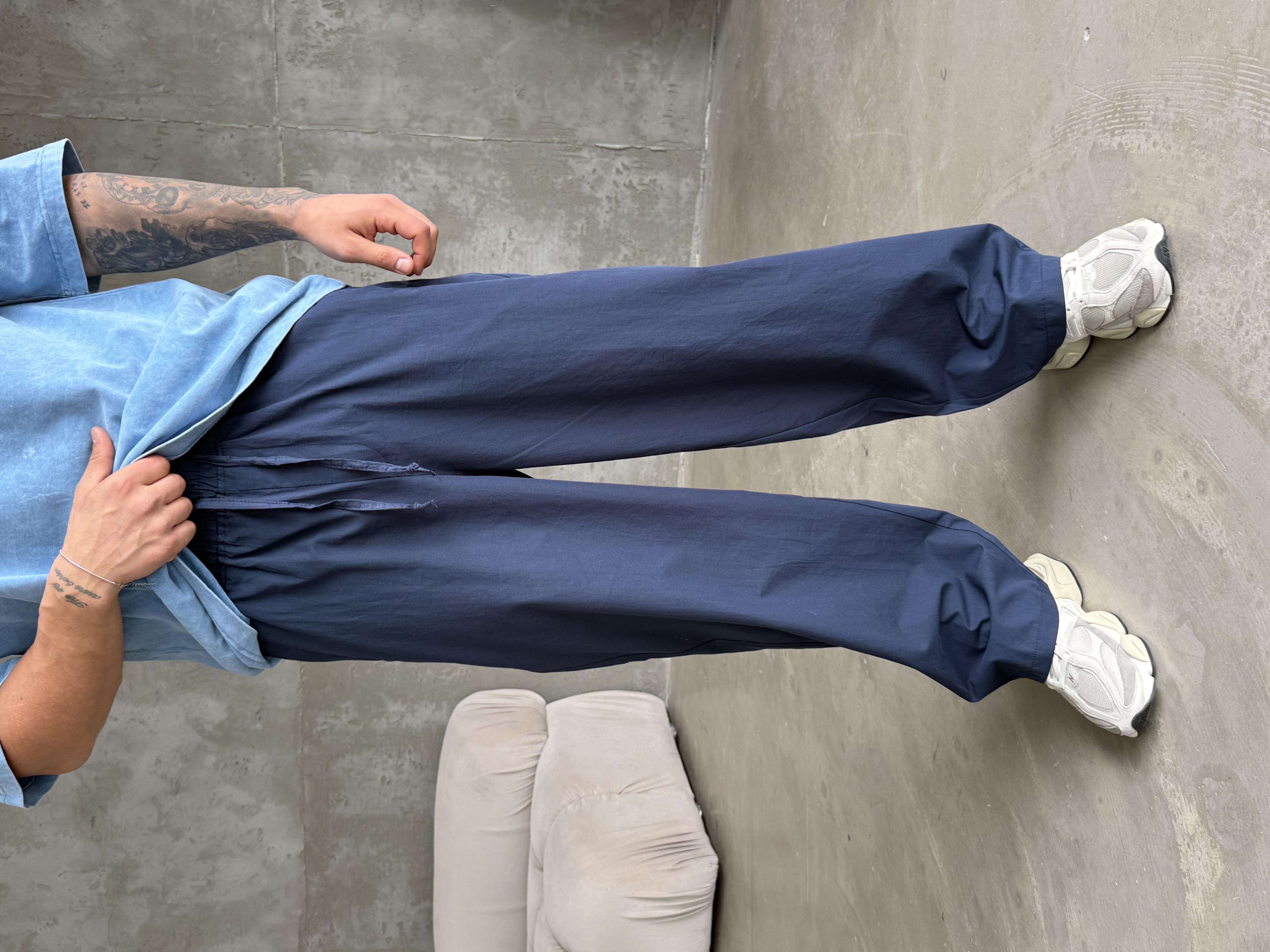 GabardinLacivert Poplin Super Baggy Bağcıklı Pantalon JJ 118