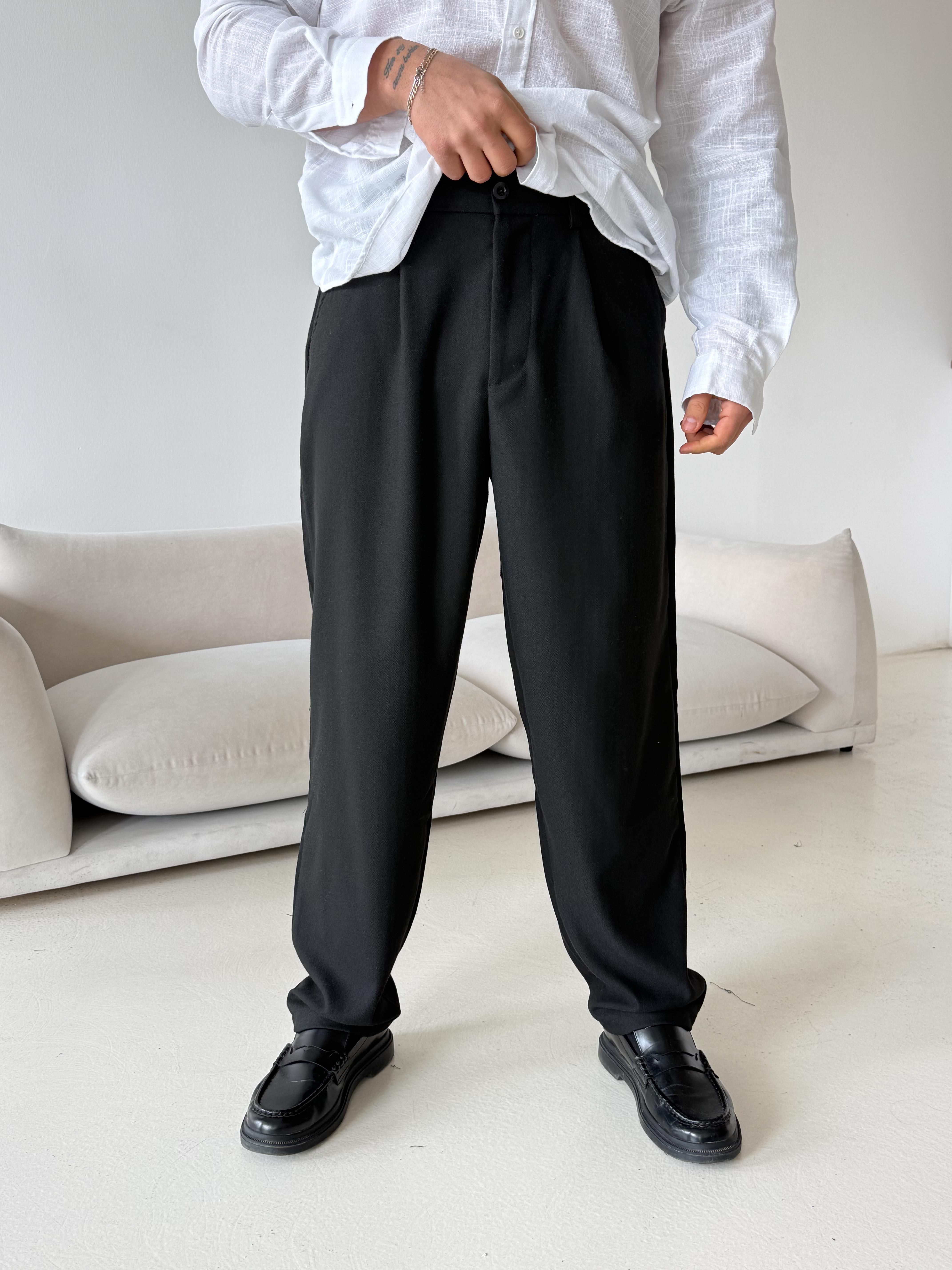 GabardinSiyah Balık Sırtı Arka Lastikli Dokuma Pantalon PLZ 26409