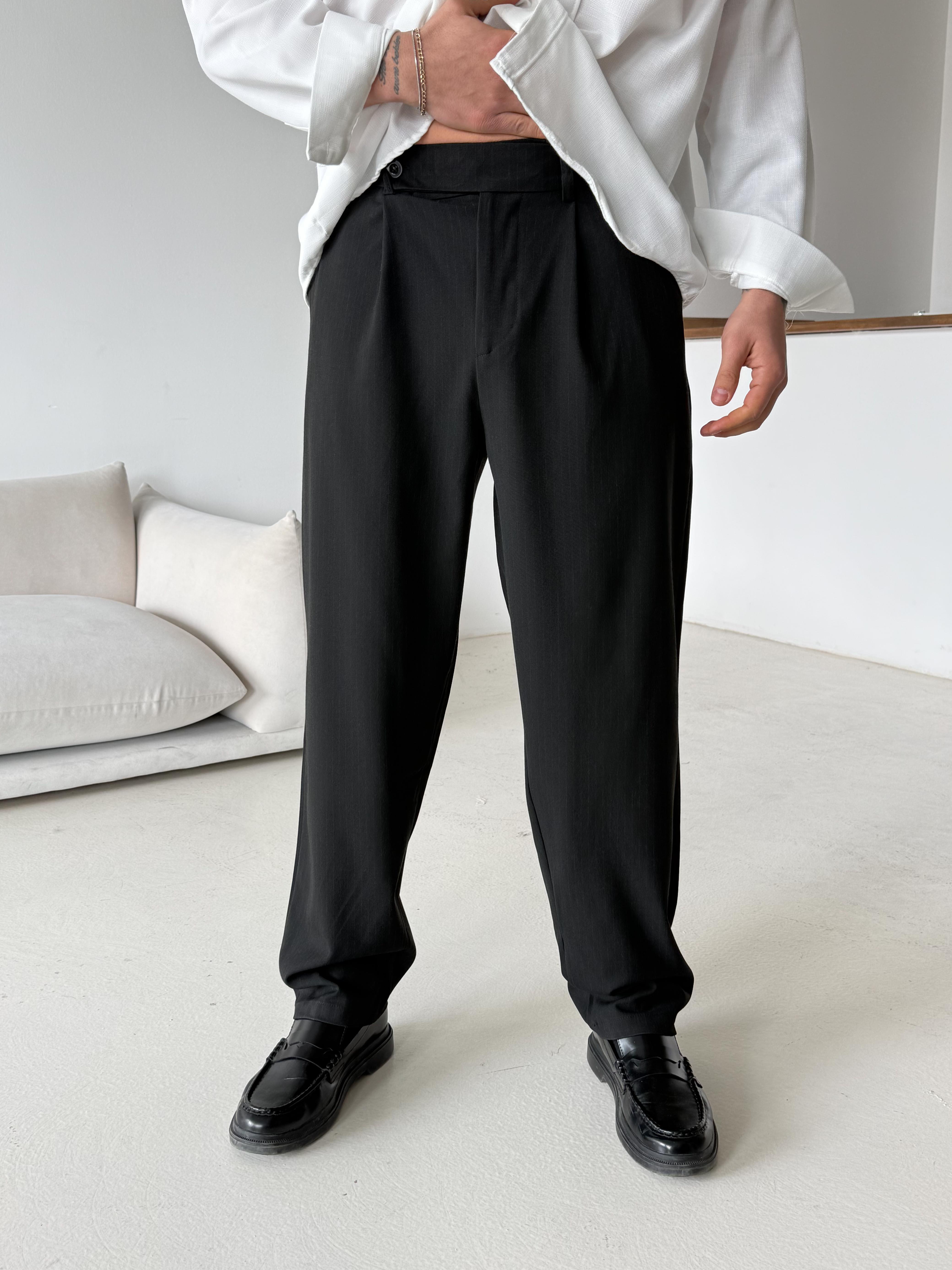 GabardinSiyah Çizgili Zara Bol Kumaş Pantalon PLZ