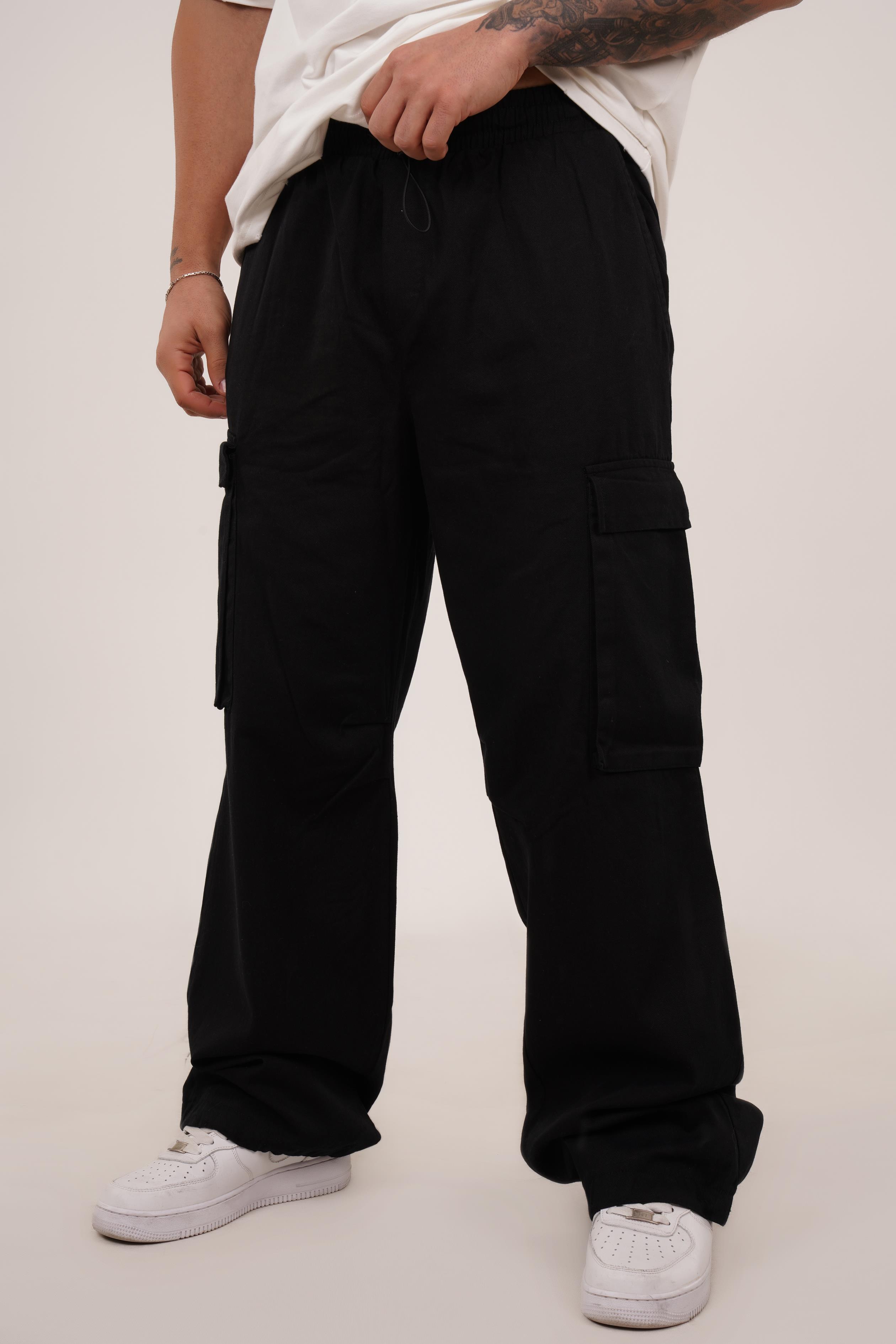 GABARDİNSiyah İnce Gabardin Double Oversize Baggy Kargo Cep VMS 40429