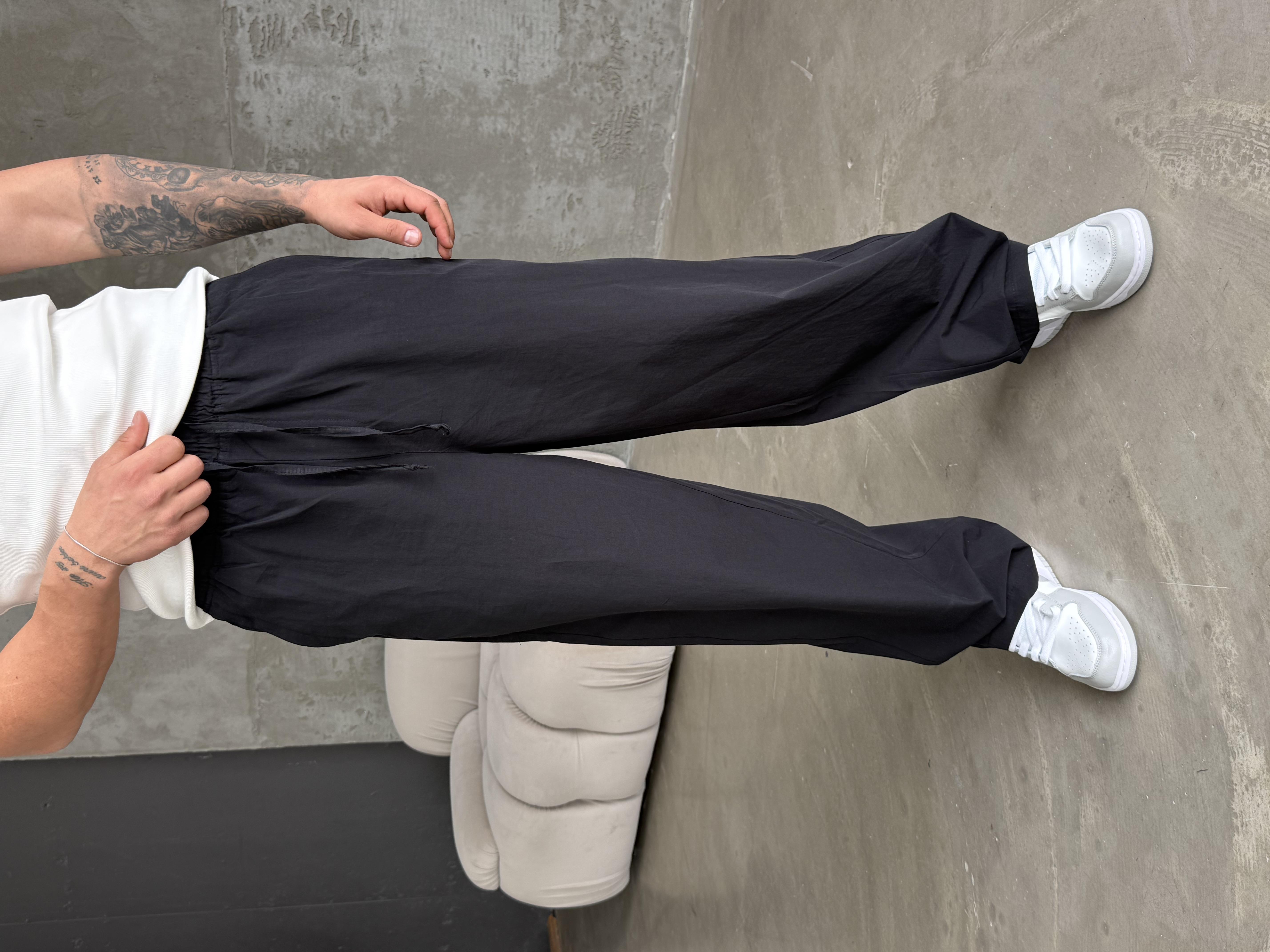 GabardinSiyah Poplin Super Baggy Bağcıklı Pantalon JJ 118