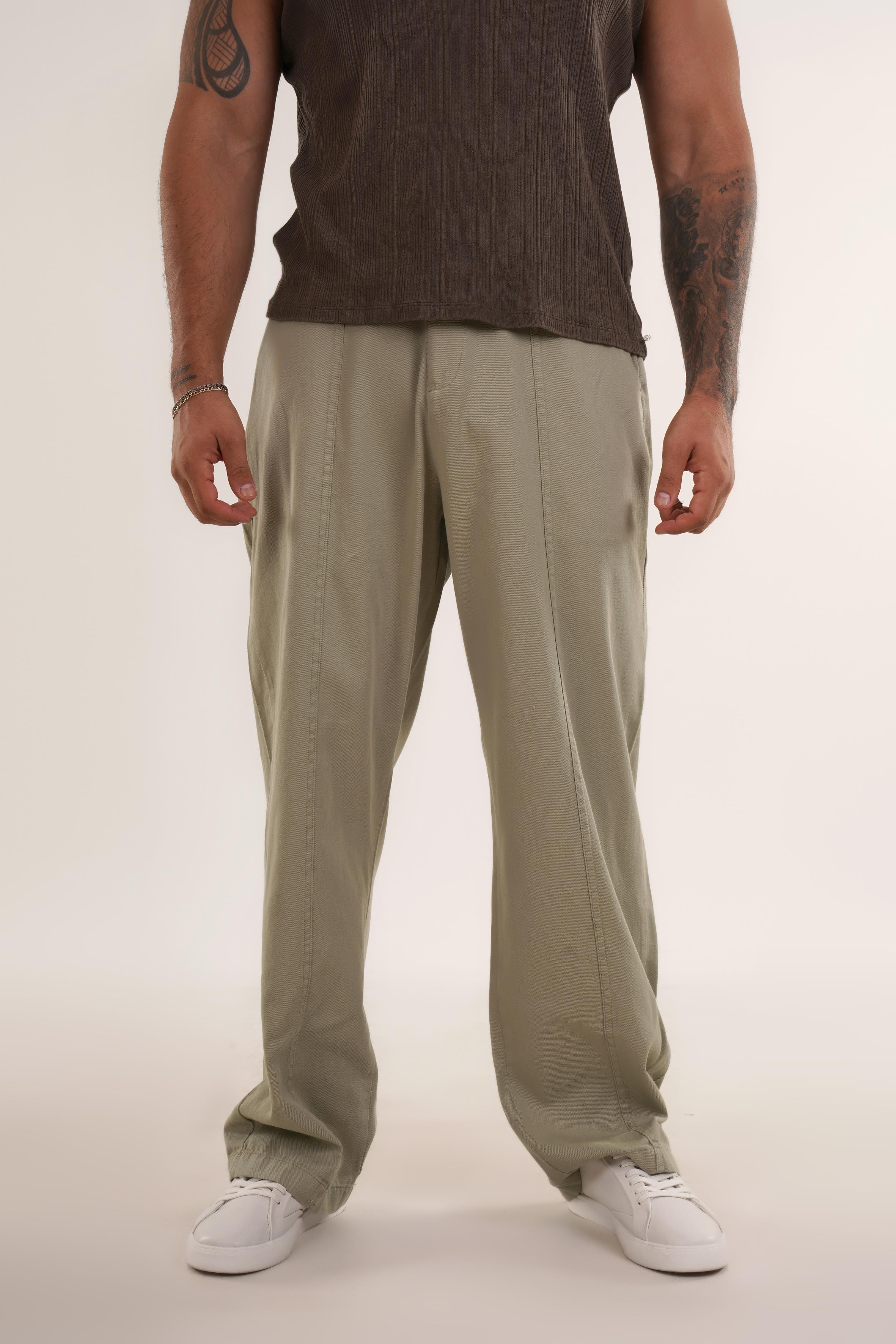 GABARDİNSuyeşili Ön Dikişli Gabardin Baggy VMS 40698