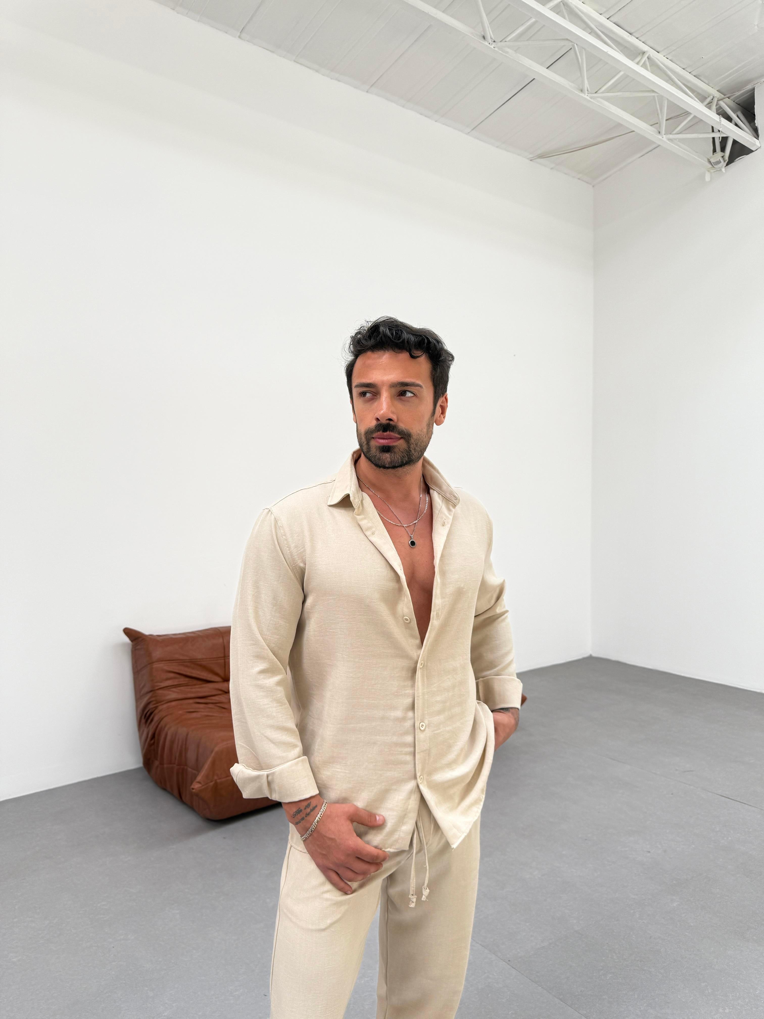 GÖMLEKBej Keten Gömlek MSS