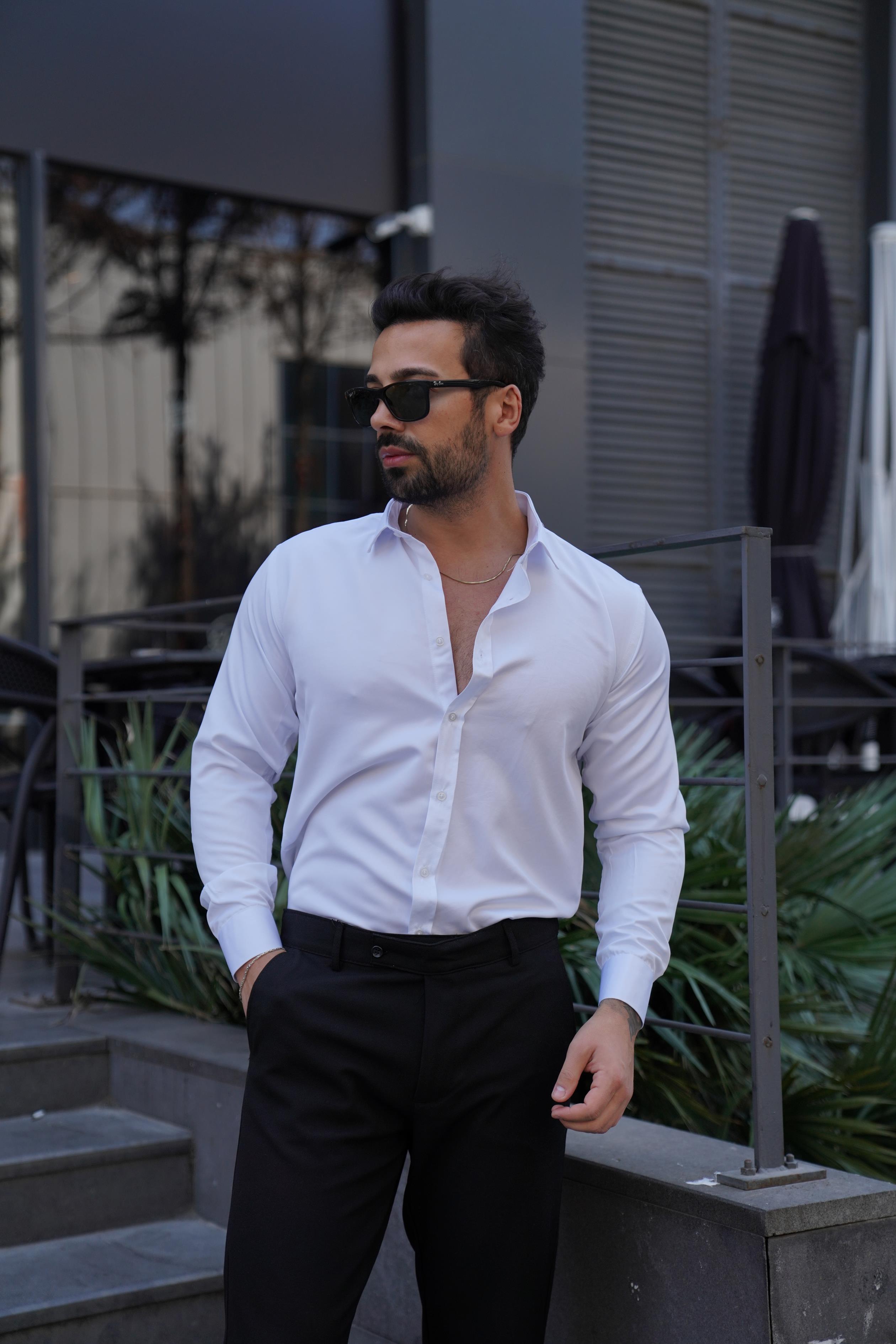 GÖMLEKBeyaz Slim Fit Klasik Düz Gömlek 