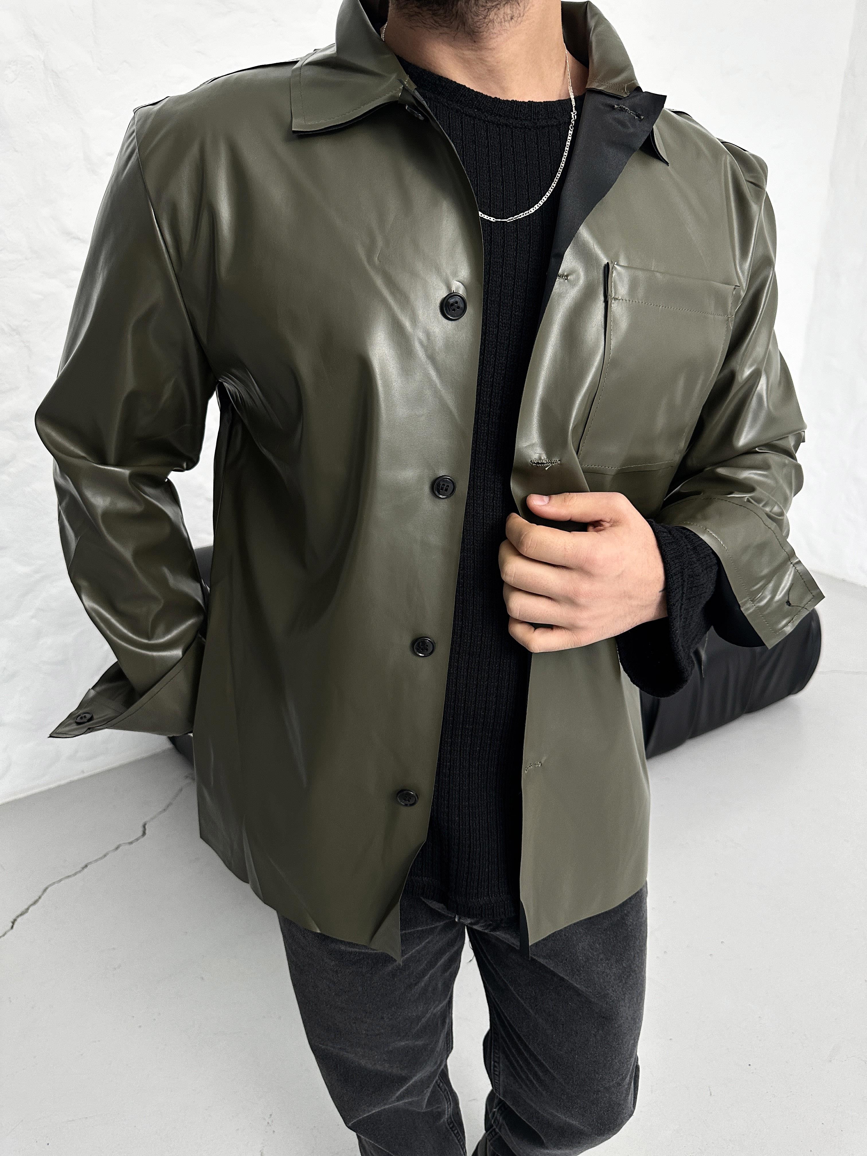 GÖMLEKHaki Deri Gömlek