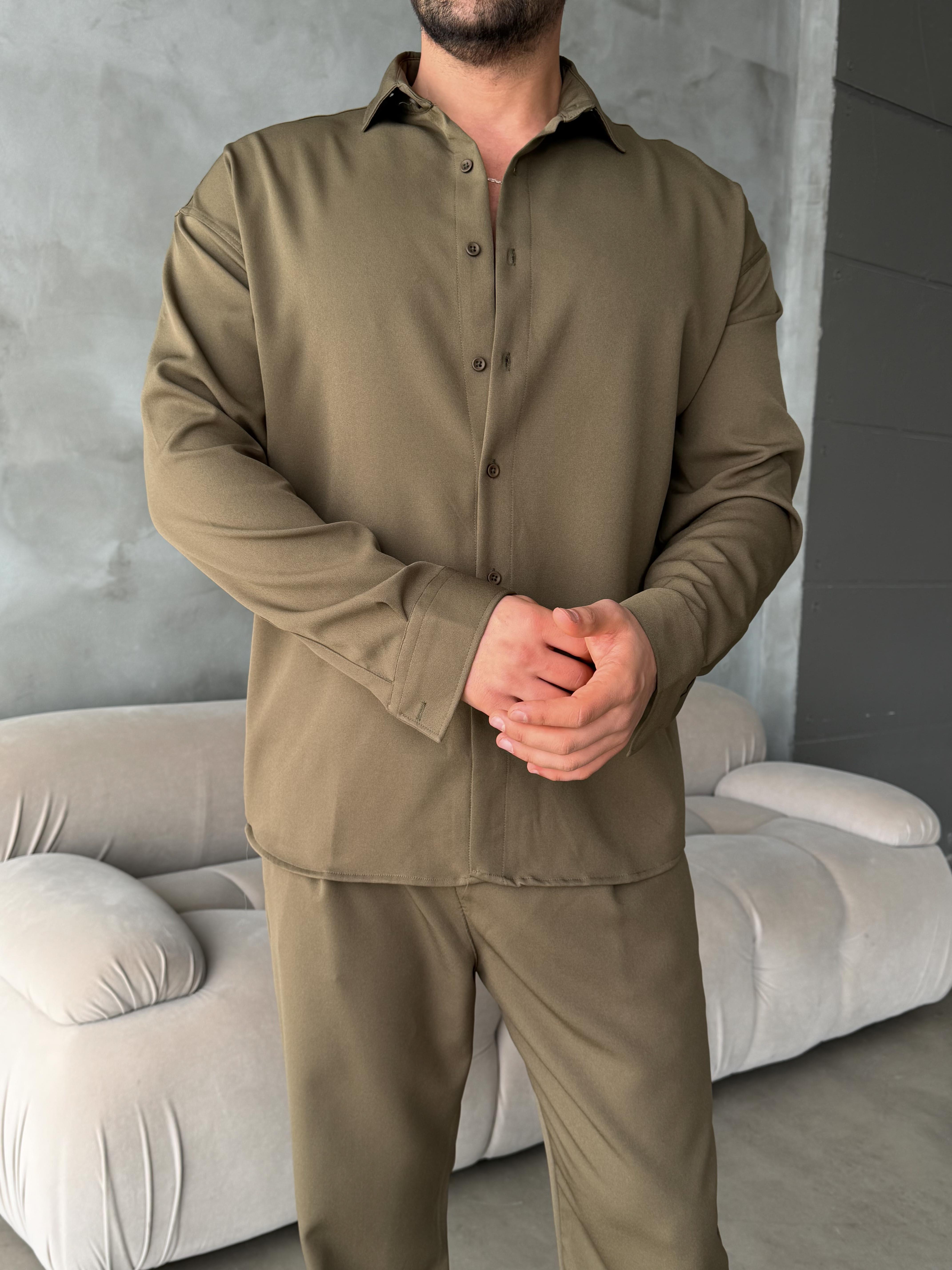 GÖMLEKHaki Double Kumaş Gömlek MSS