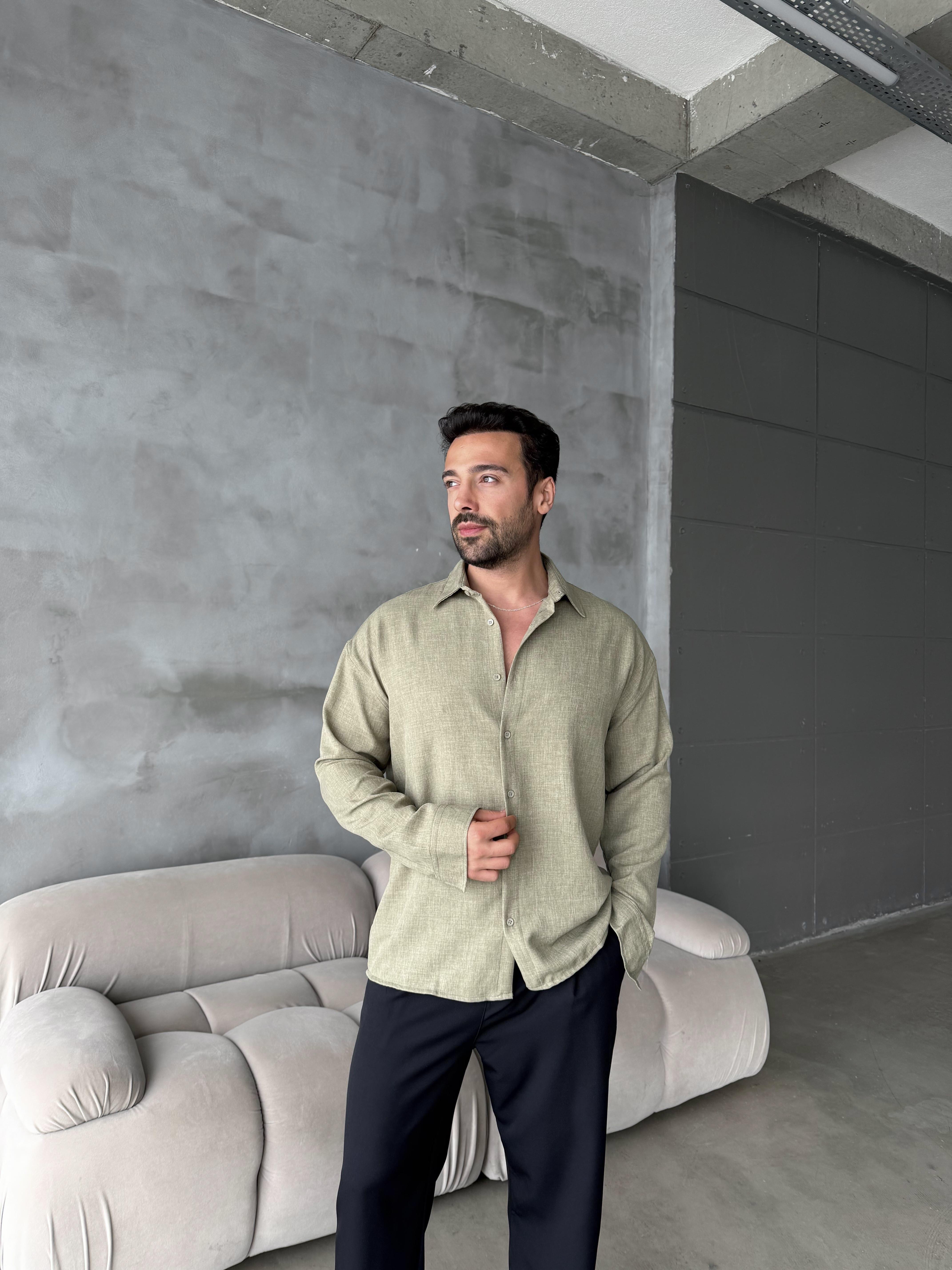 GÖMLEKHaki Keten Gömlek MSS