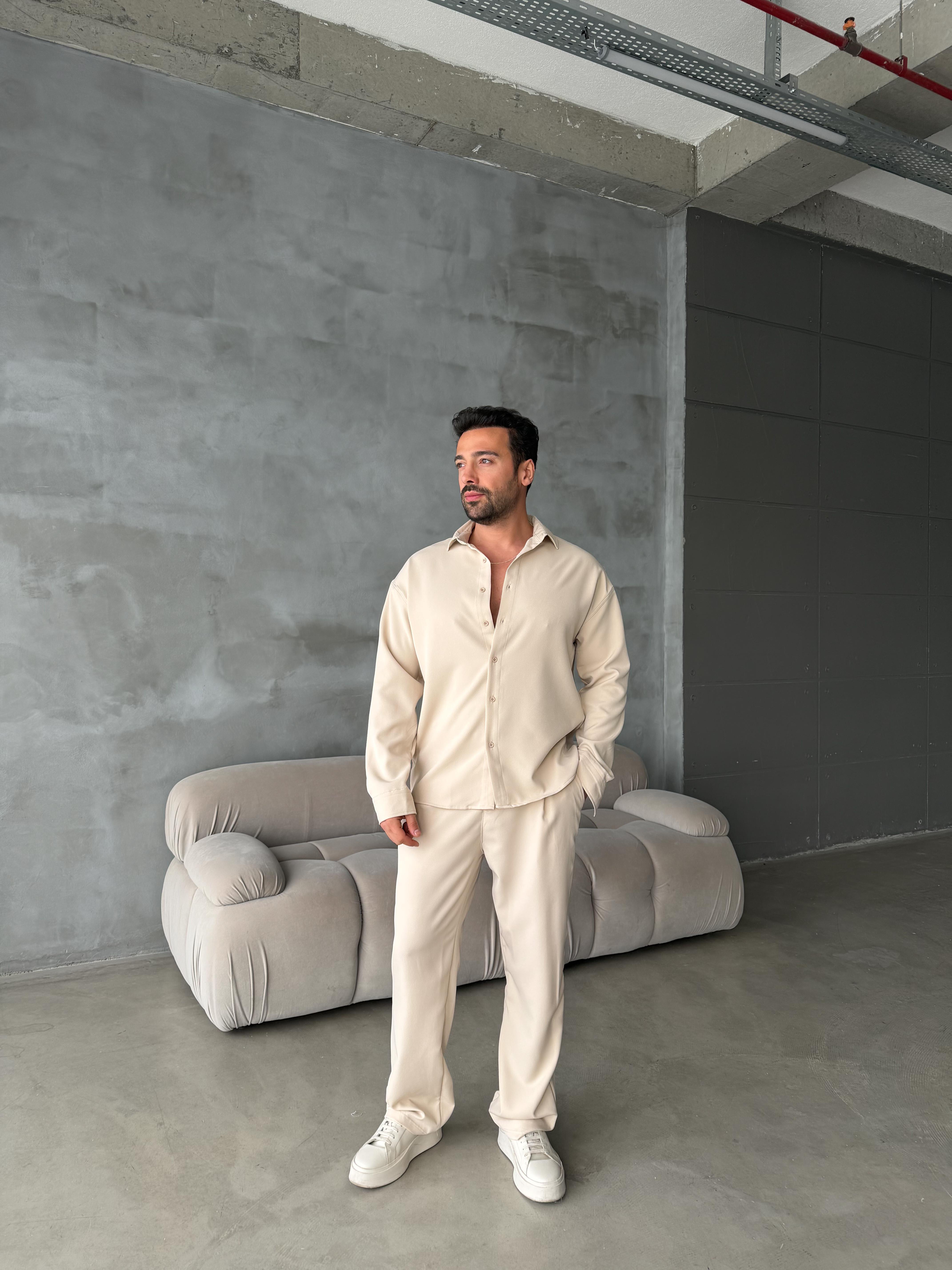 GÖMLEKKrem Double Kumaş Gömlek MSS