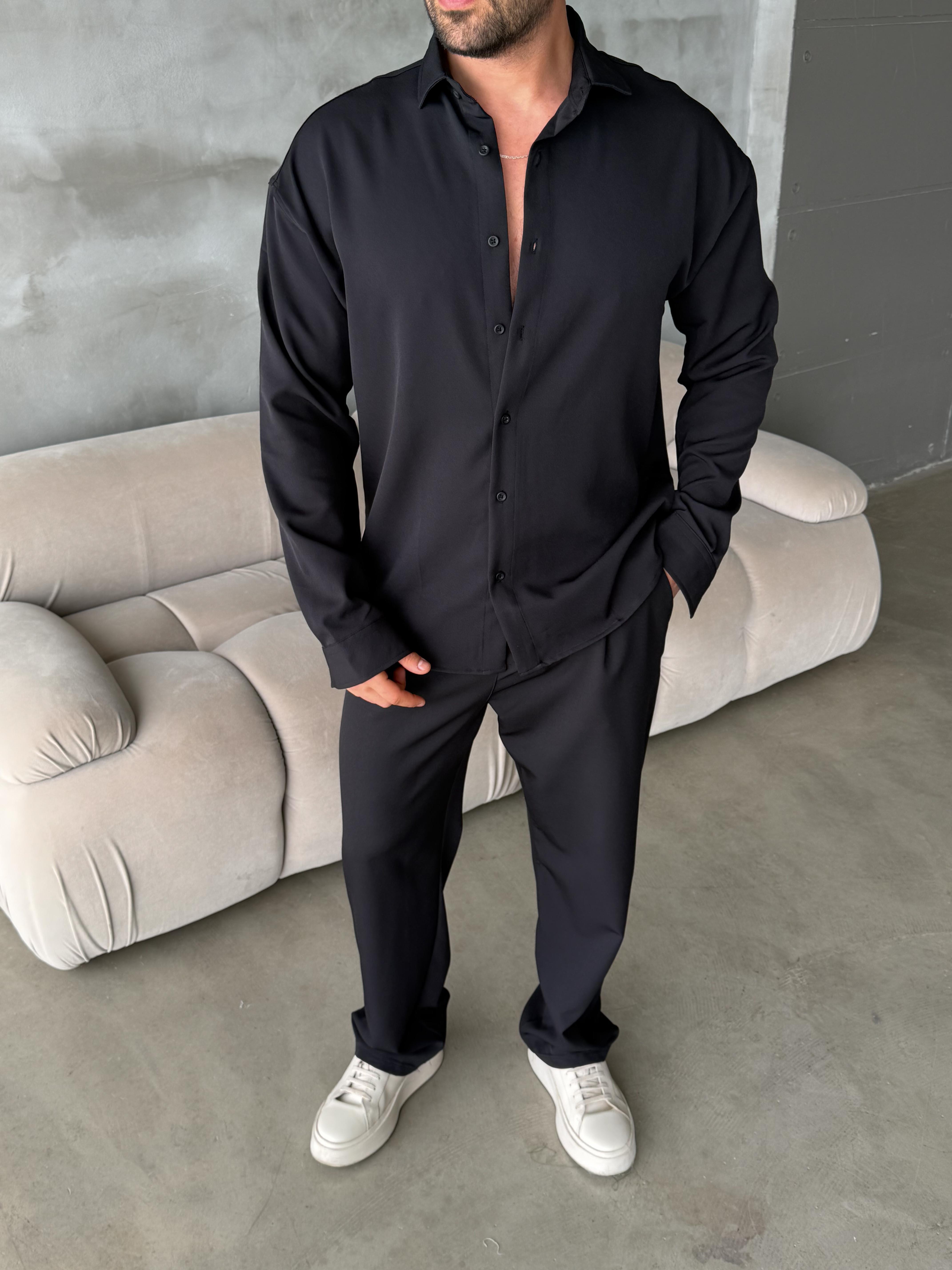 GÖMLEKSiyah Double Kumaş Gömlek MSS