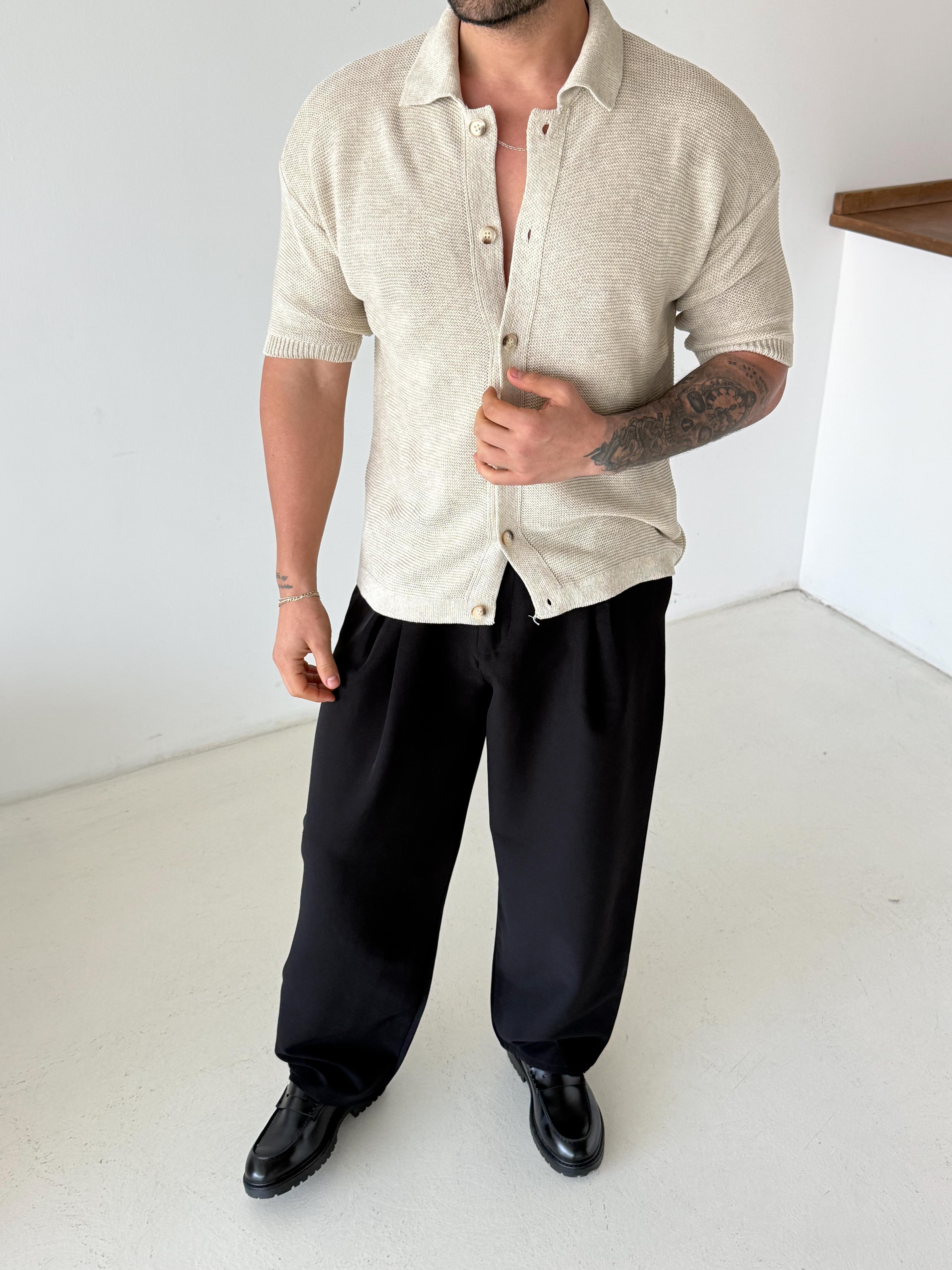 GÖMLEKTaş Linksli Pamuk Triko Gömlek SNZ T7280