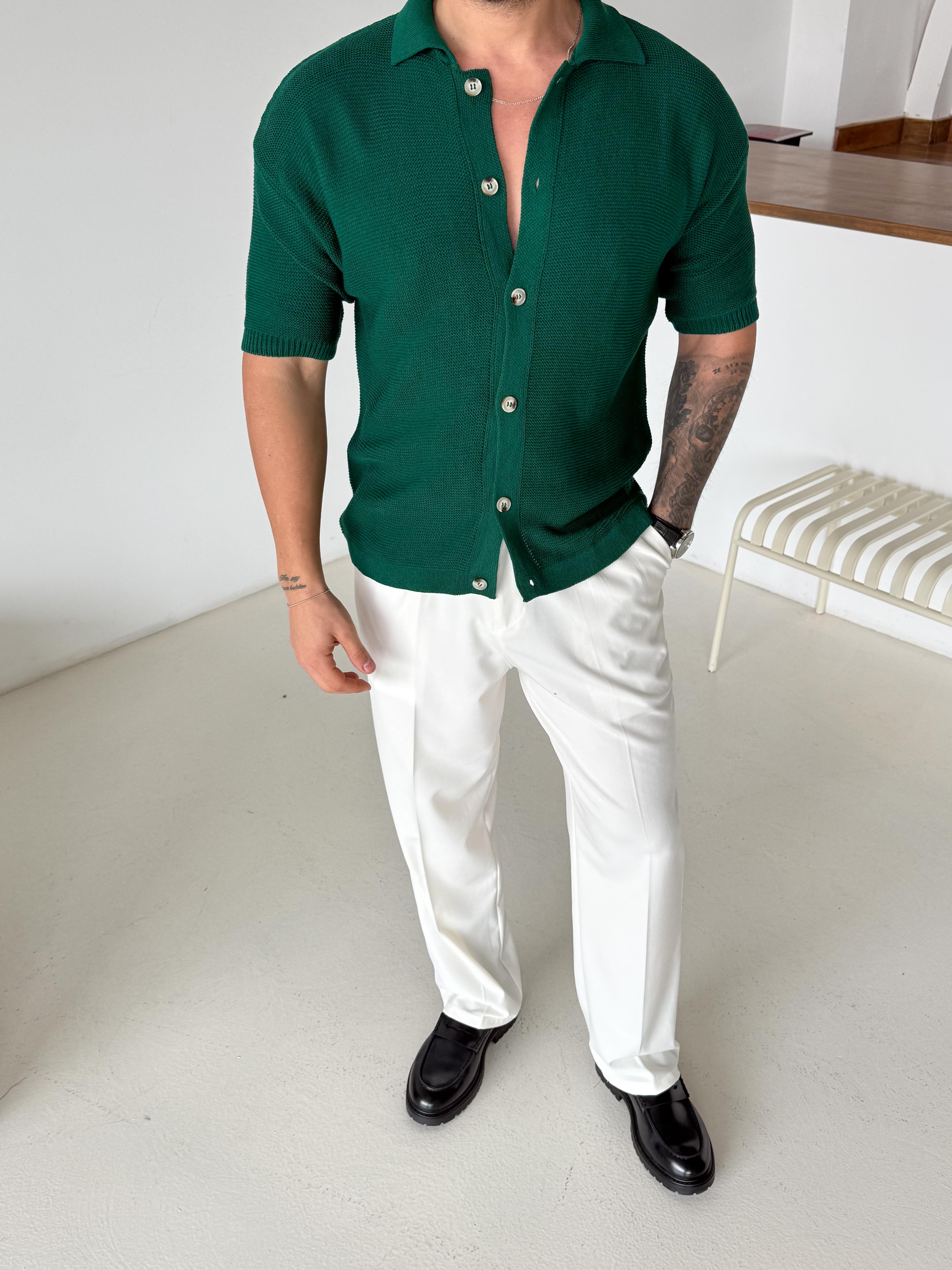 GÖMLEKZümrüt Linksli Pamuk Triko Gömlek SNZ T7280