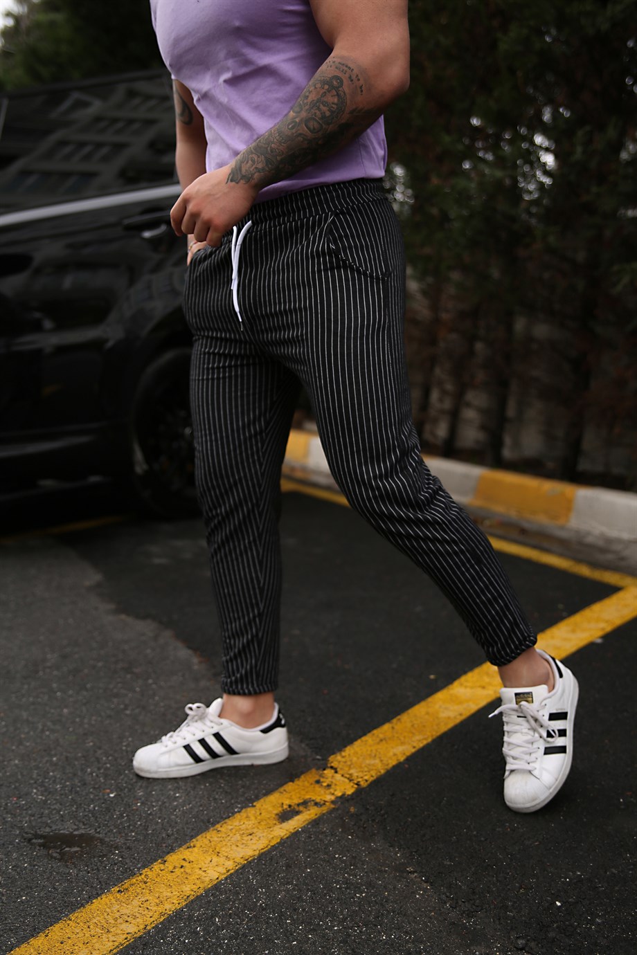 JOGGERErkek Full Dikey ÇizgiliSiyah  Jogger