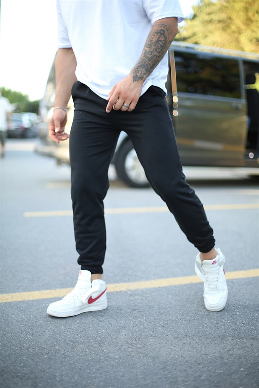 JoggerErkek Siyah Paça Lastikli Jogger
