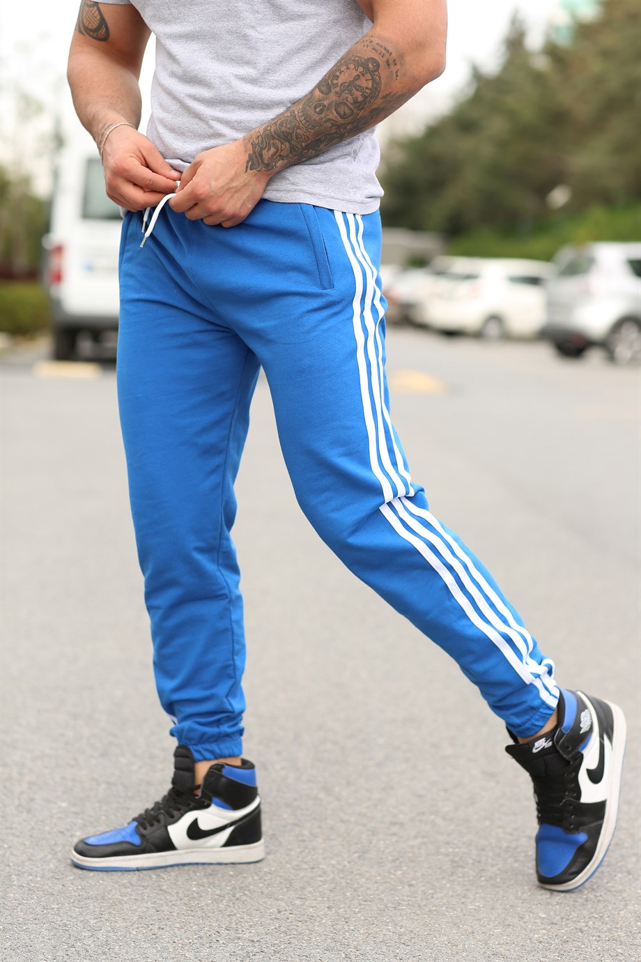 JOGGERErkek Yandan 3 Şeritli Saks Mavi Jogger