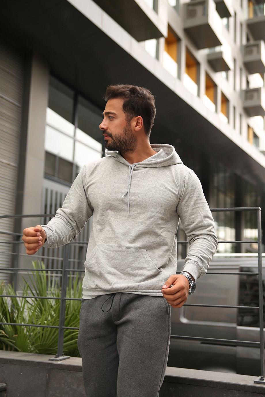 KAPŞONLU SWEATUnisex 2 İplik Gri Kapşonlu Sweatshirt 