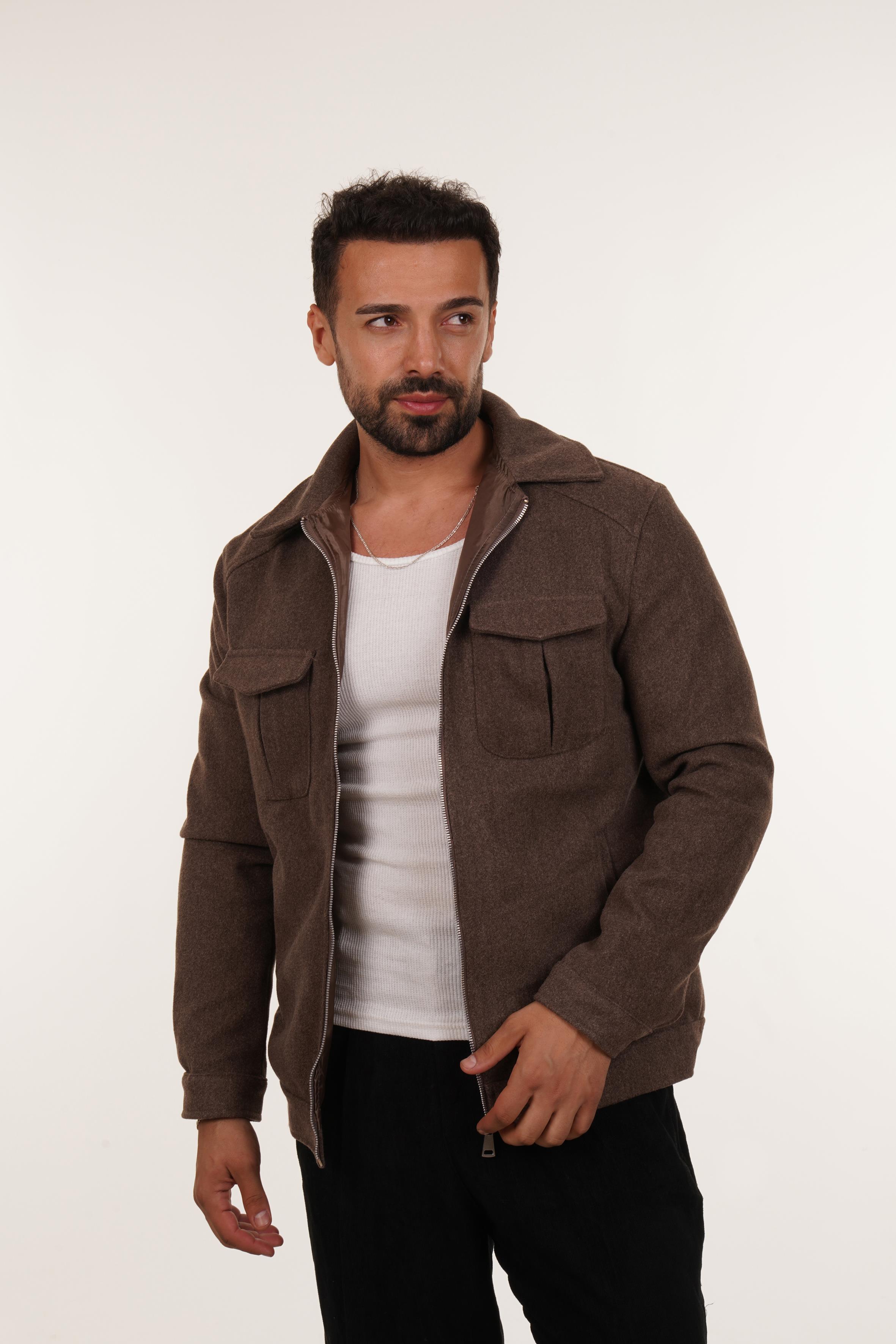 KAŞE KABANKahve Robalı Kaşe Ceket PNC 5048