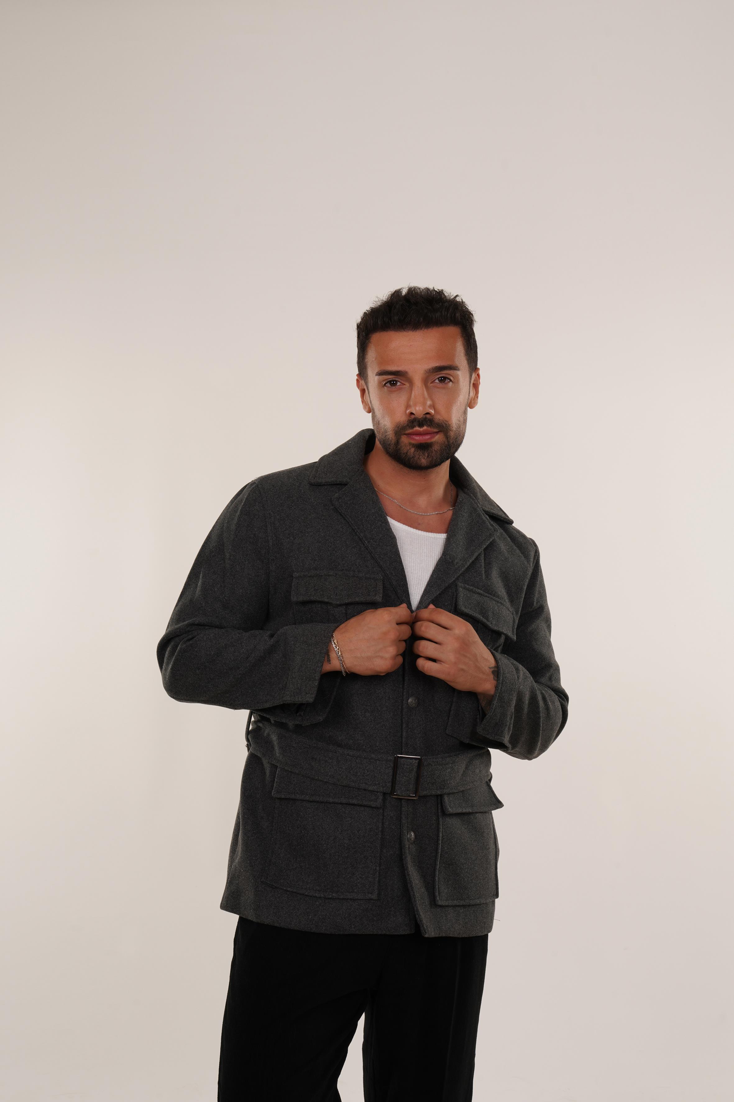 KaşeGri Kemerli Kaşe Mont 5030