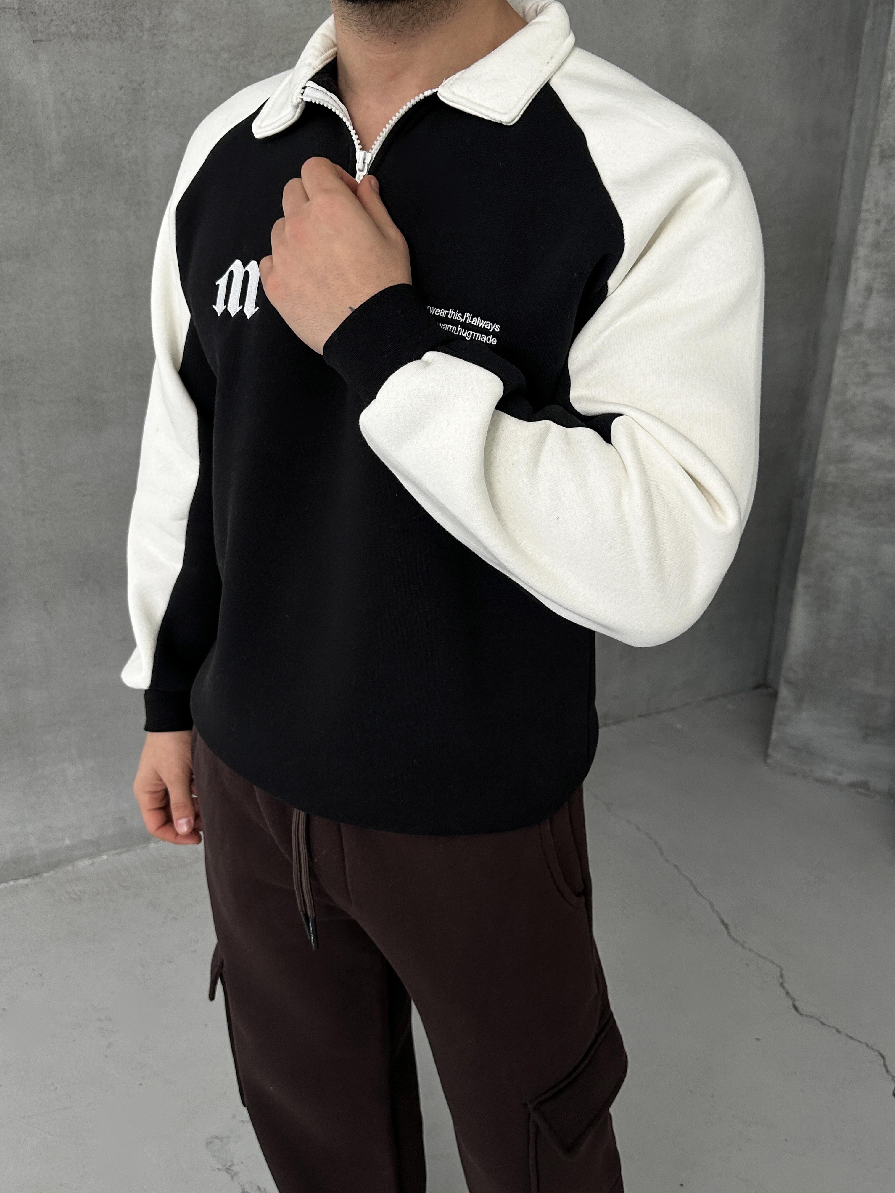 KAZAKSiyah Baskılı Fermuarlı Sweatshirt SNZ MB413
