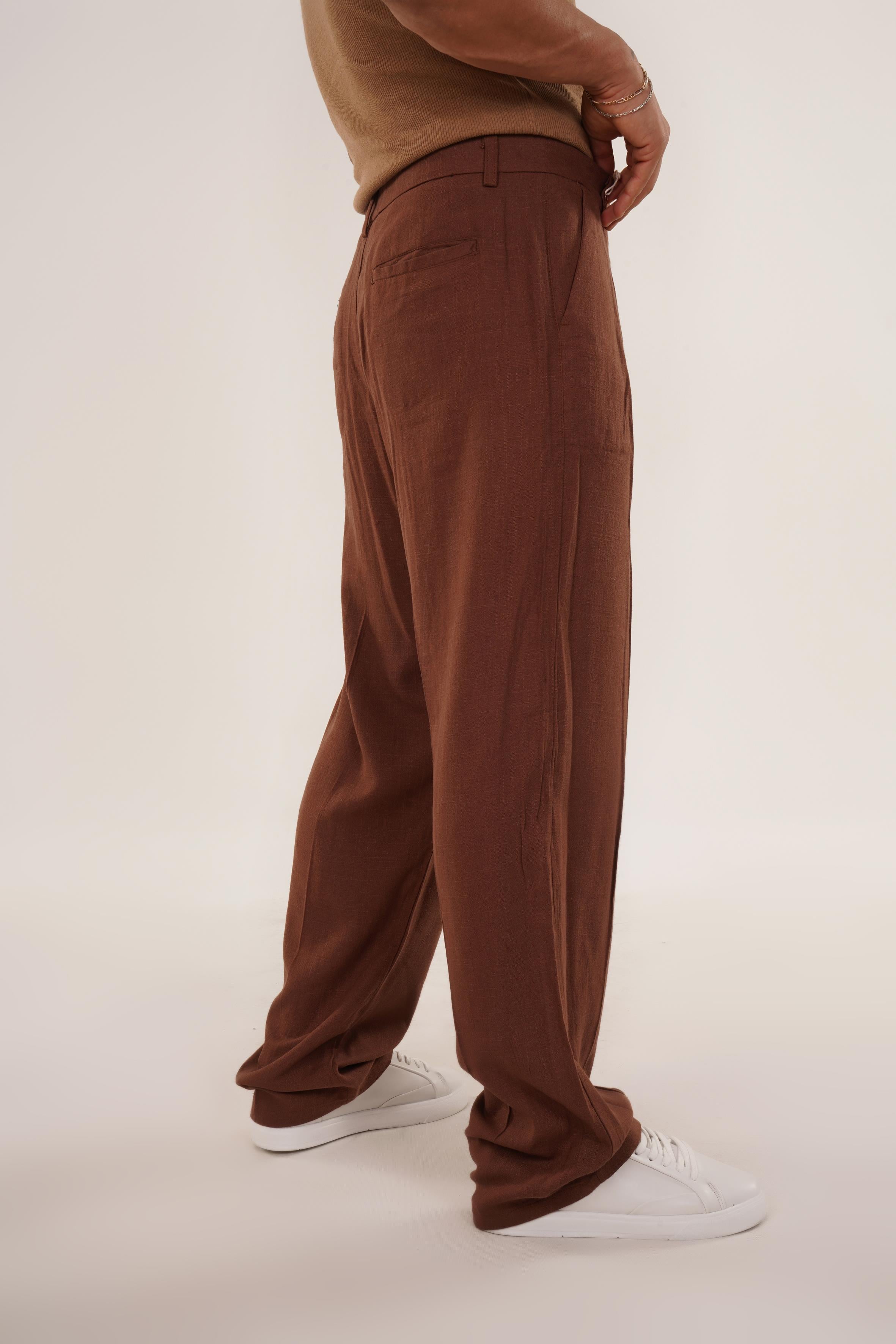 KETEN PANTOLONKahve Ham Keten Baggy Pantolon SNZ 4609