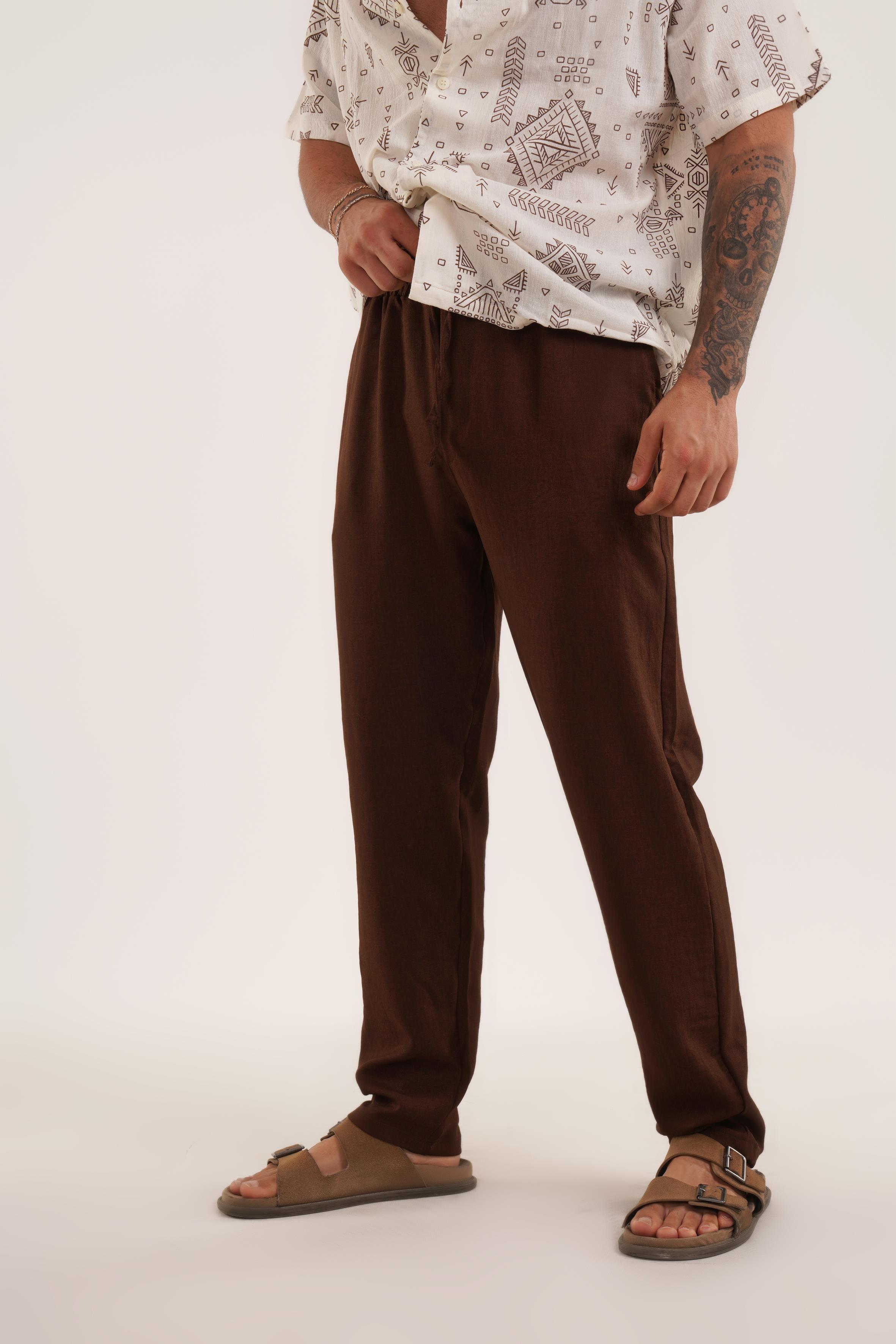 KETEN PANTOLONKahve Keten Baggy Pantolon KNG