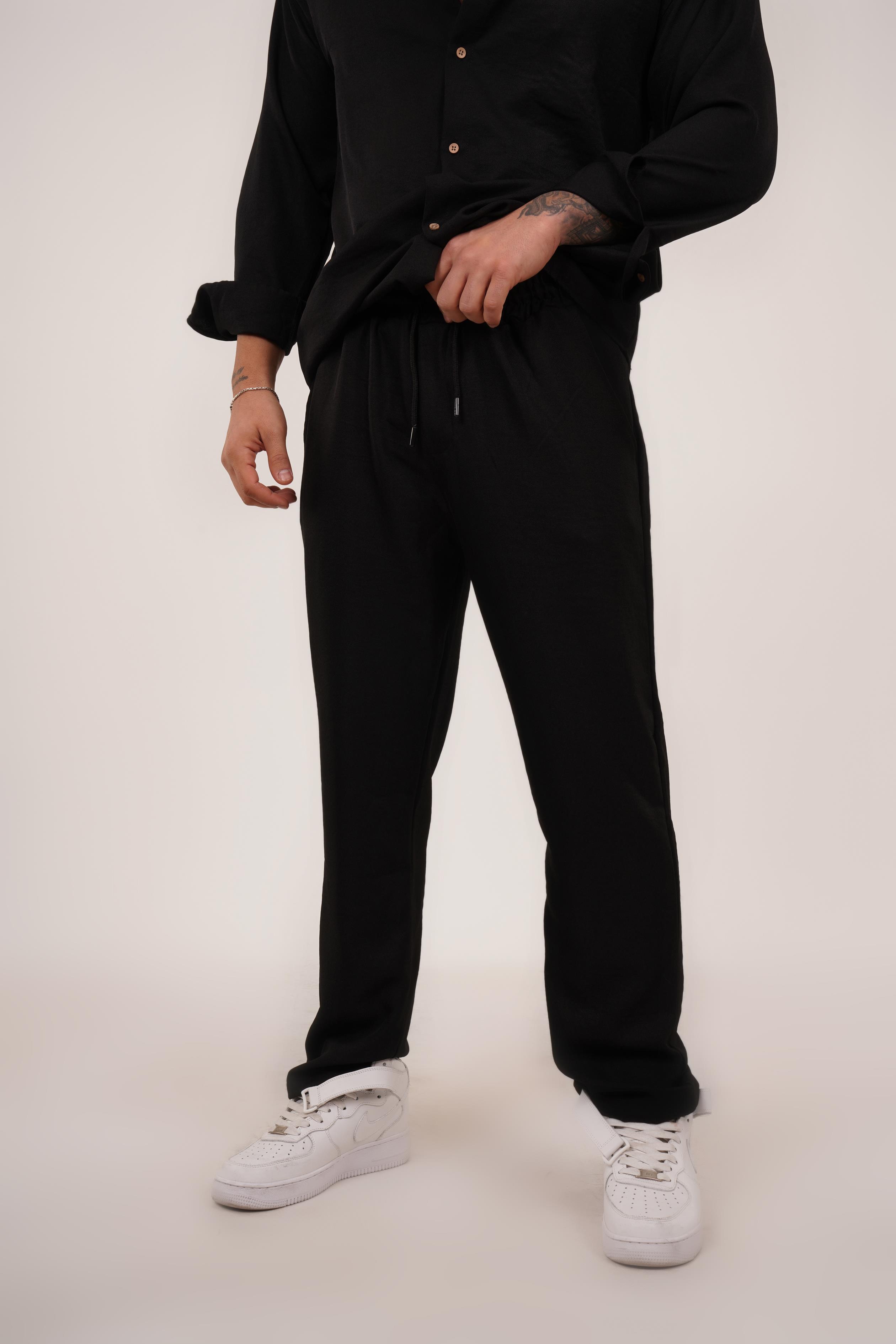 KETEN PANTOLONSiyah Bol Bağcıklı Keten Pantalon TK 1019