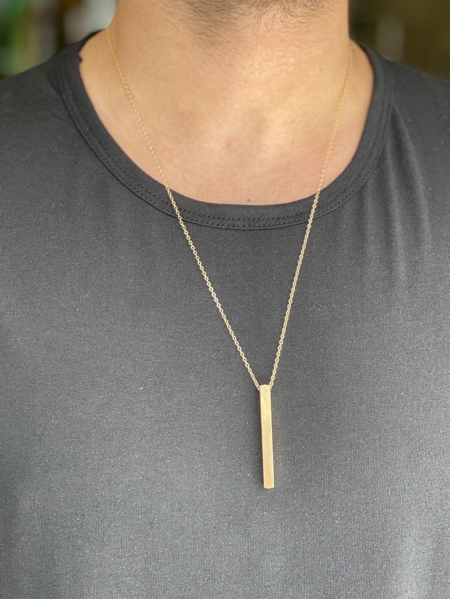 KOLYE Unisex Sarı Bar Figürlü Paslanmaz Kolye