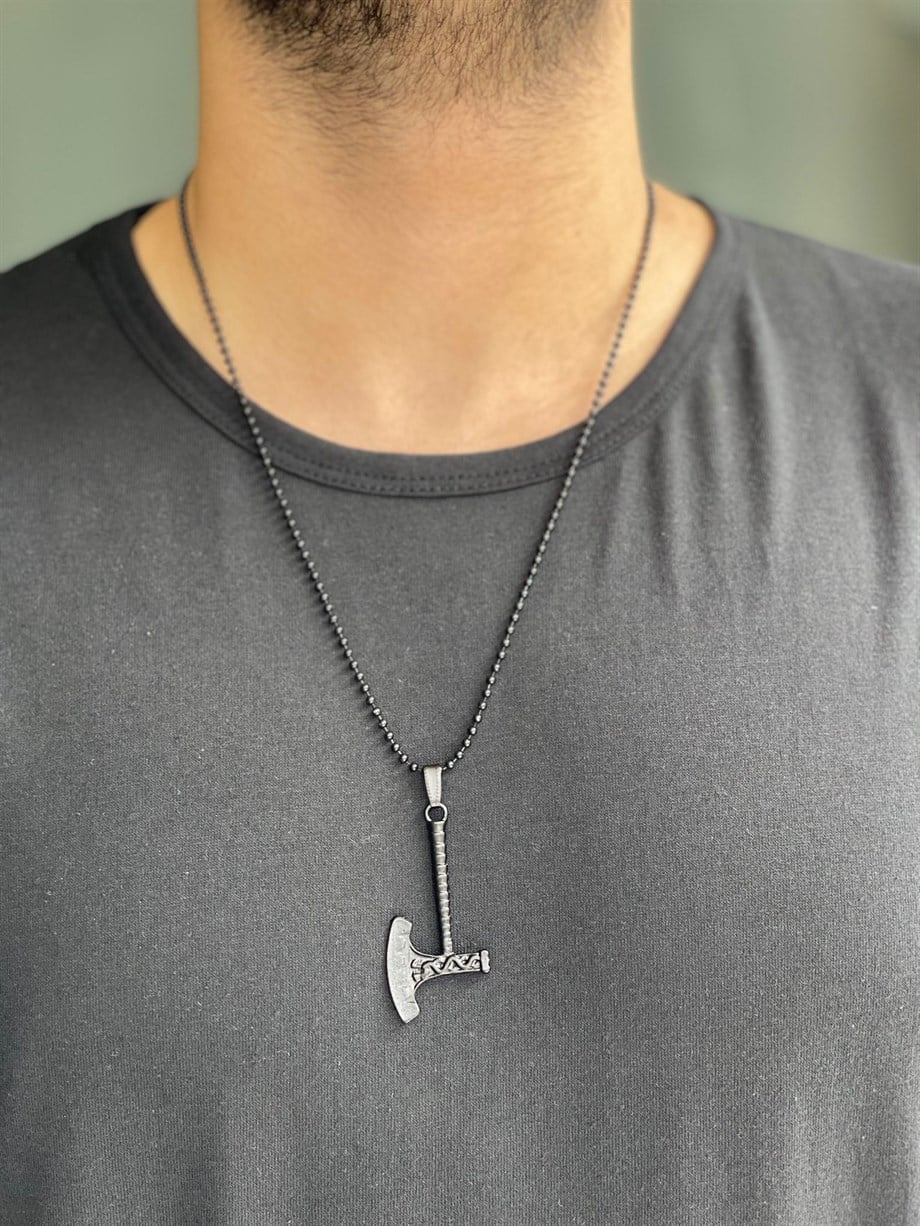 KOLYE Unisex Siyah Balta Figürlü Paslanmaz Kolye