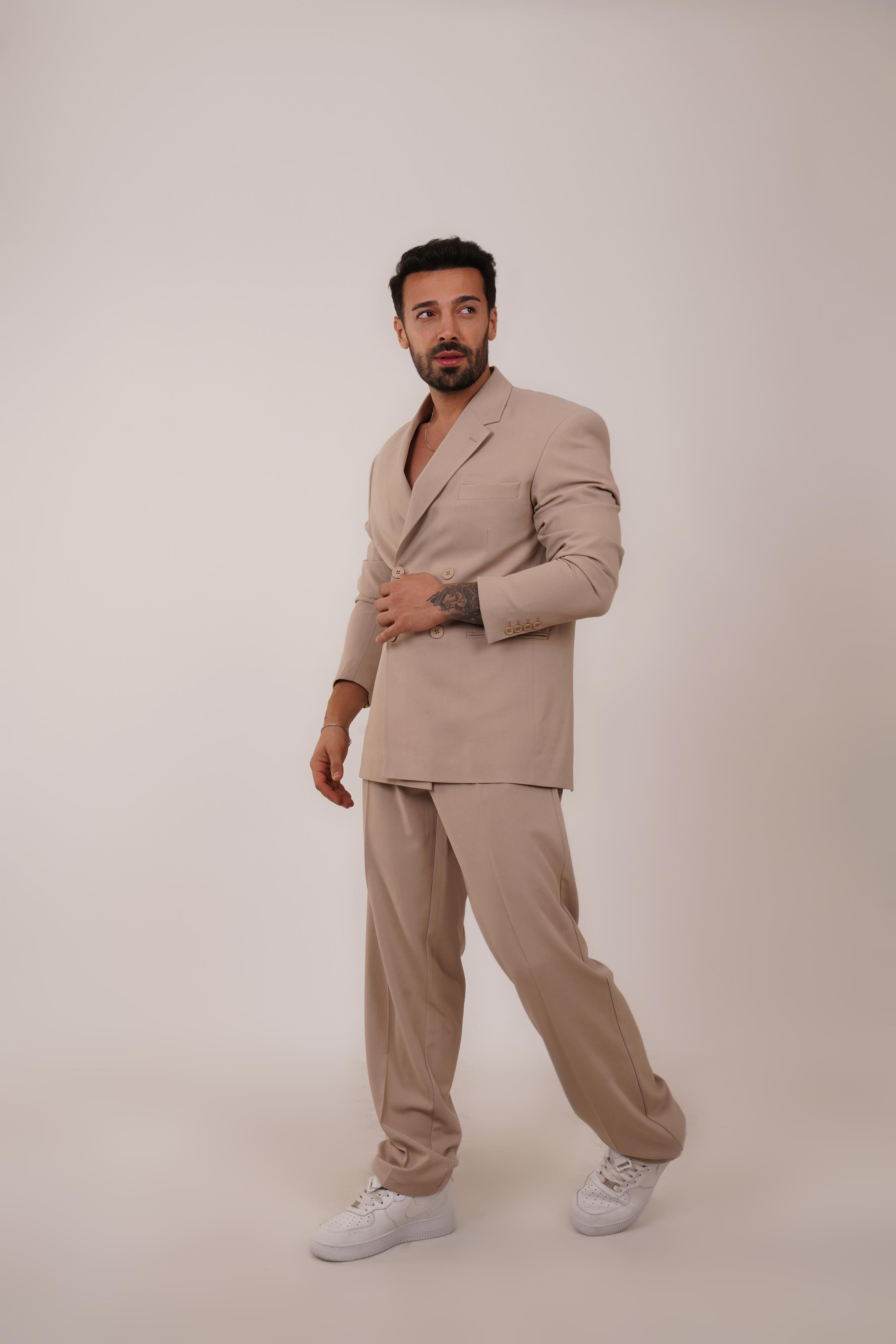 KOMBİNBej Kruvaze Oversize Takım Elbise VMS 30821