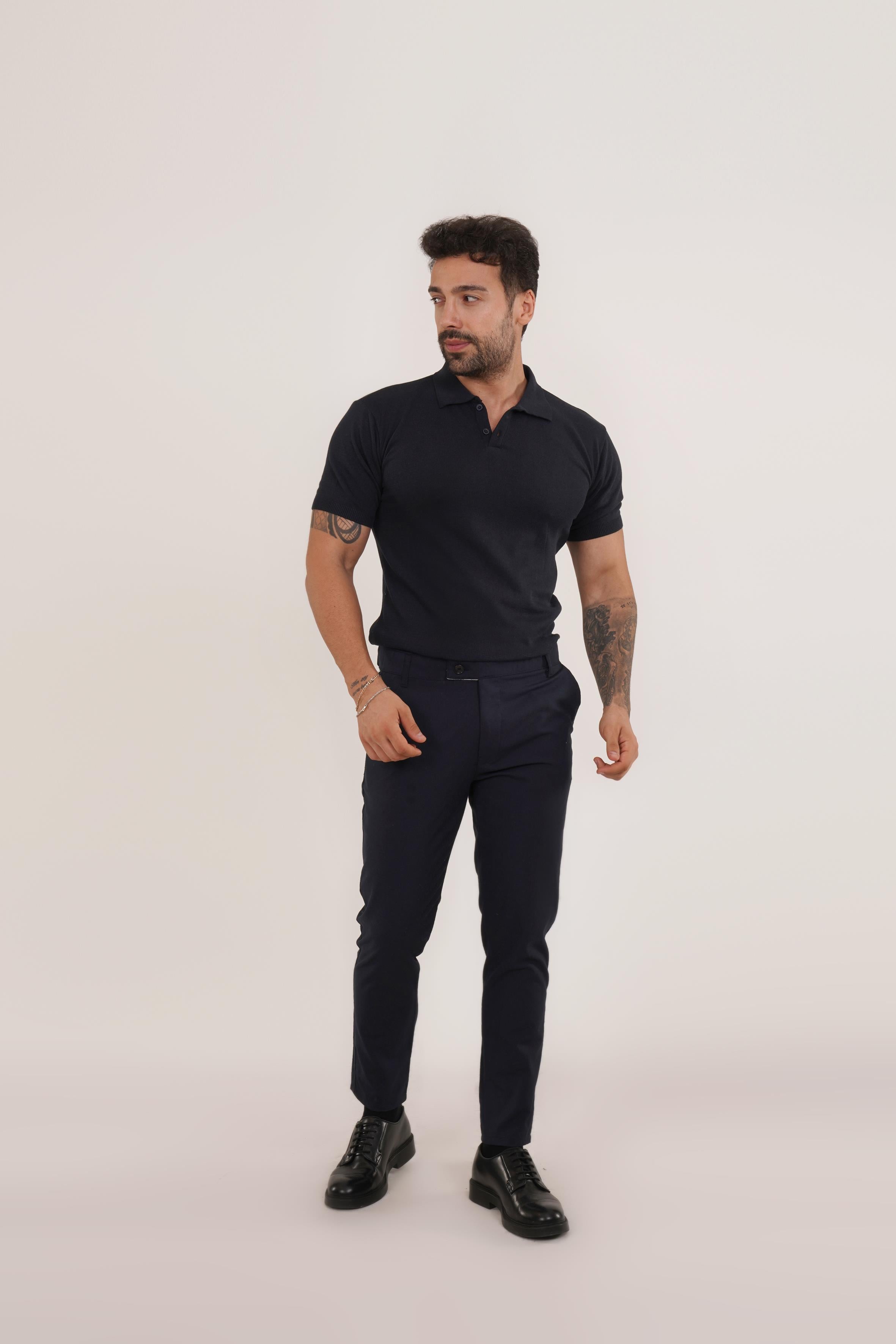 KOMBİNLacivert Düz Polo Yaka Triko SC, Lacivert Slim Fit Kumaş Pantolon KOMBİN
