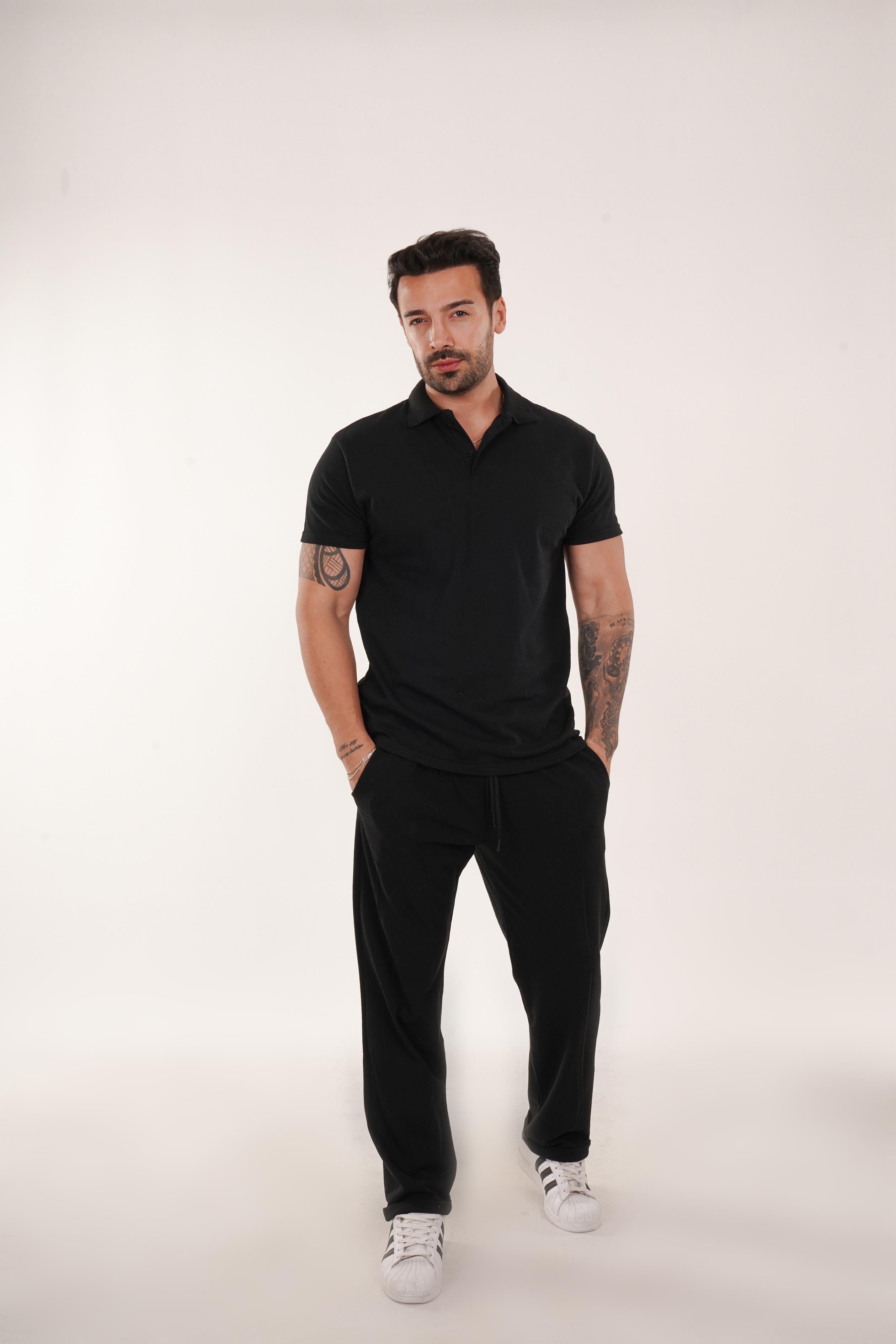 KOMBİNSiyah Polo Yaka ve Lacos Baggy Takım TK