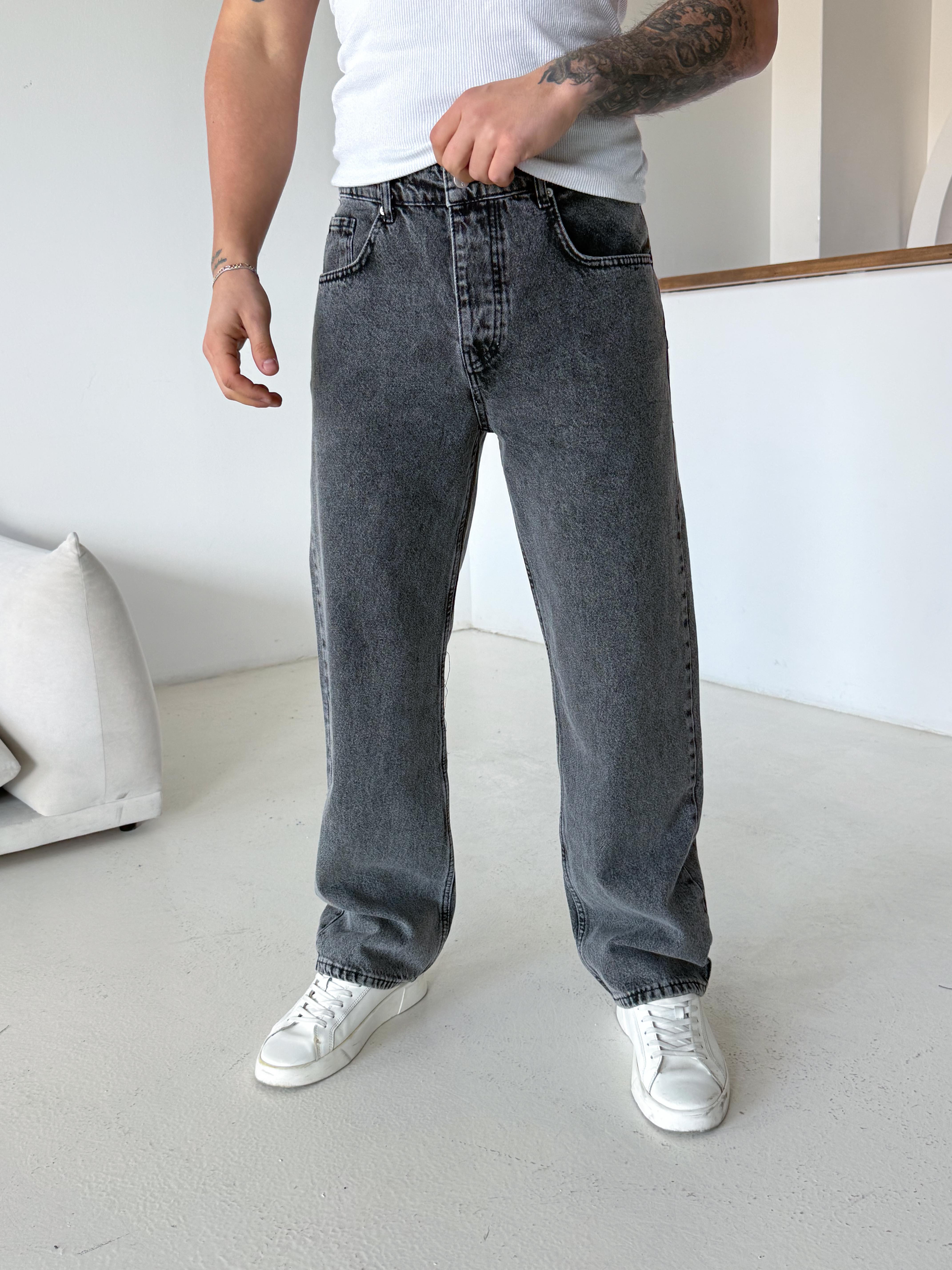 KOT PANTOLONAçık Antrasit Baggy Kot Pantalon 653-1 DP