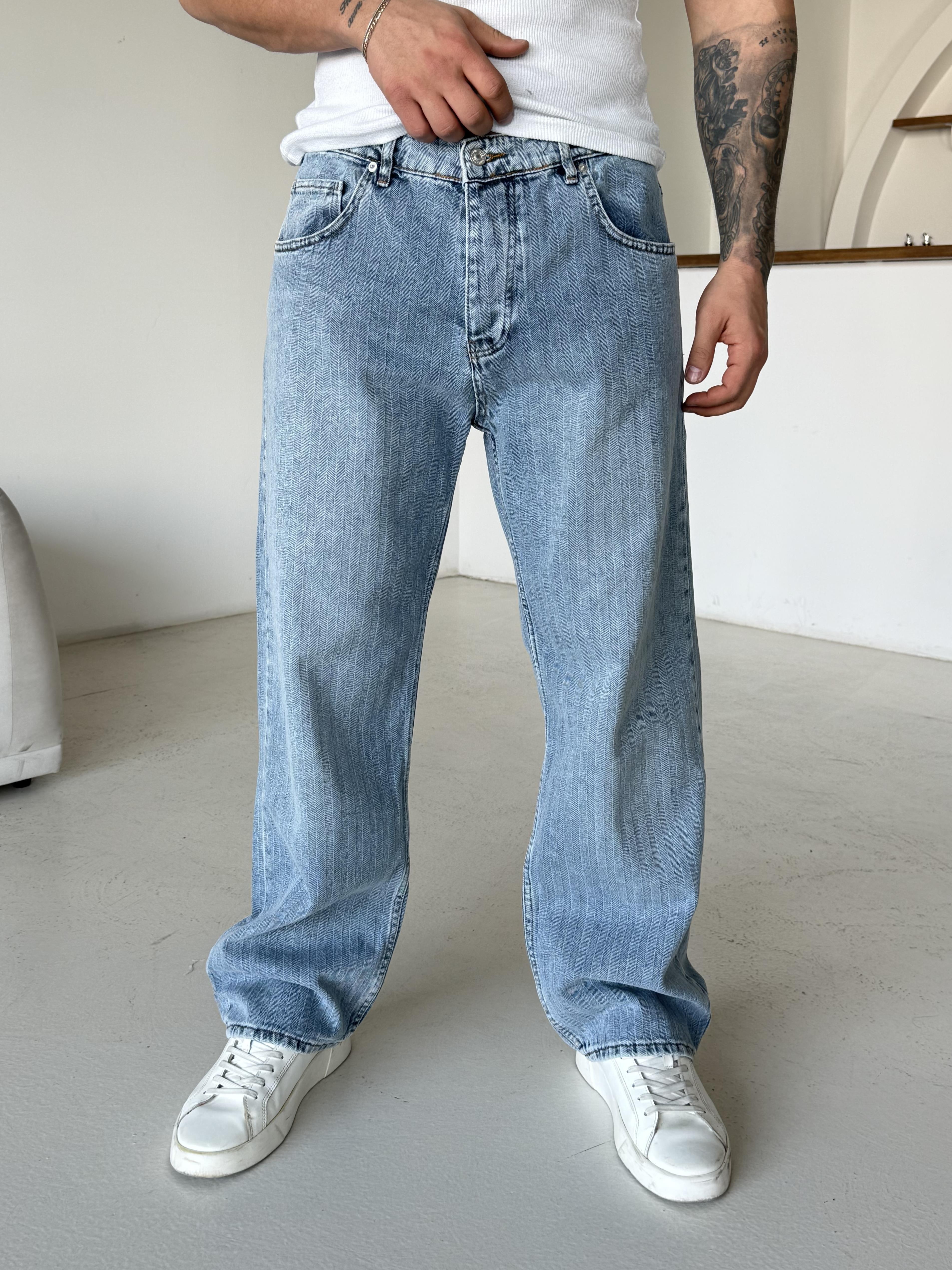 KOT PANTOLONAçık Mavi Desenli Baggy Kot Pantalon MB 664-1