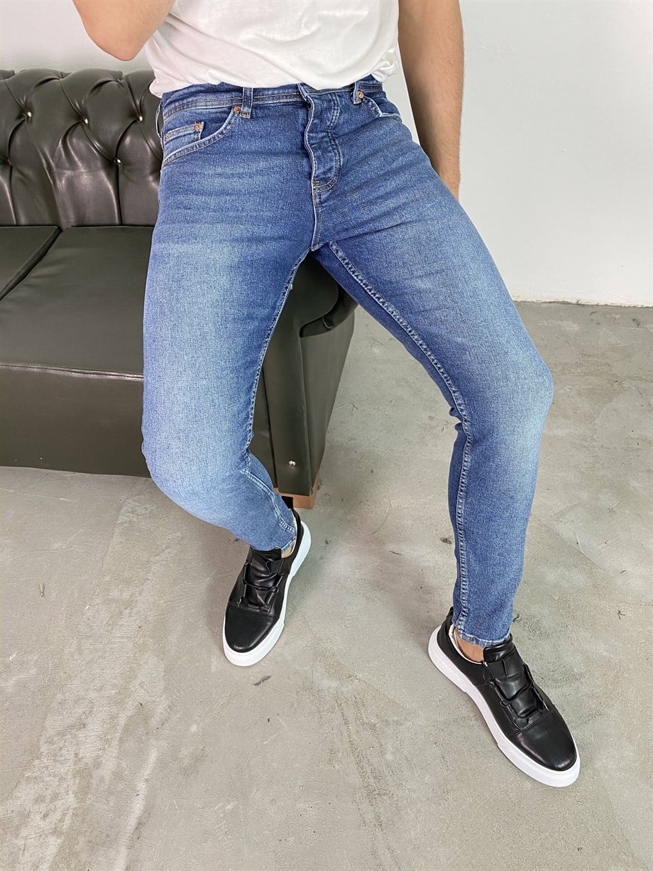 KOT PANTOLONErkek SoftMavi  Traşlı Slim Fit Kot Pantolon