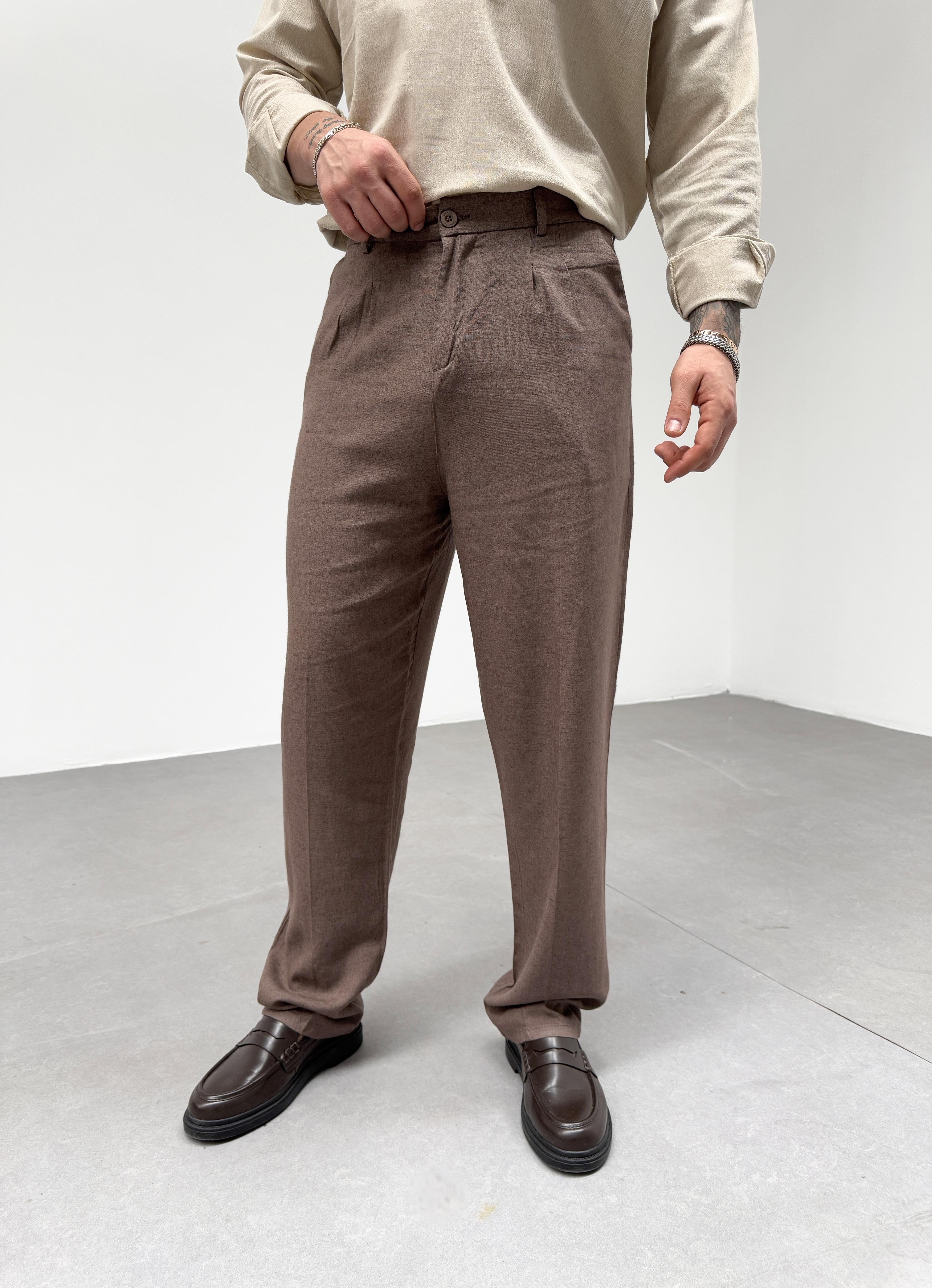 KOT PANTOLONKahve Bol Kesim Baggy Keten Kumaş Pantolon SNZ 1002