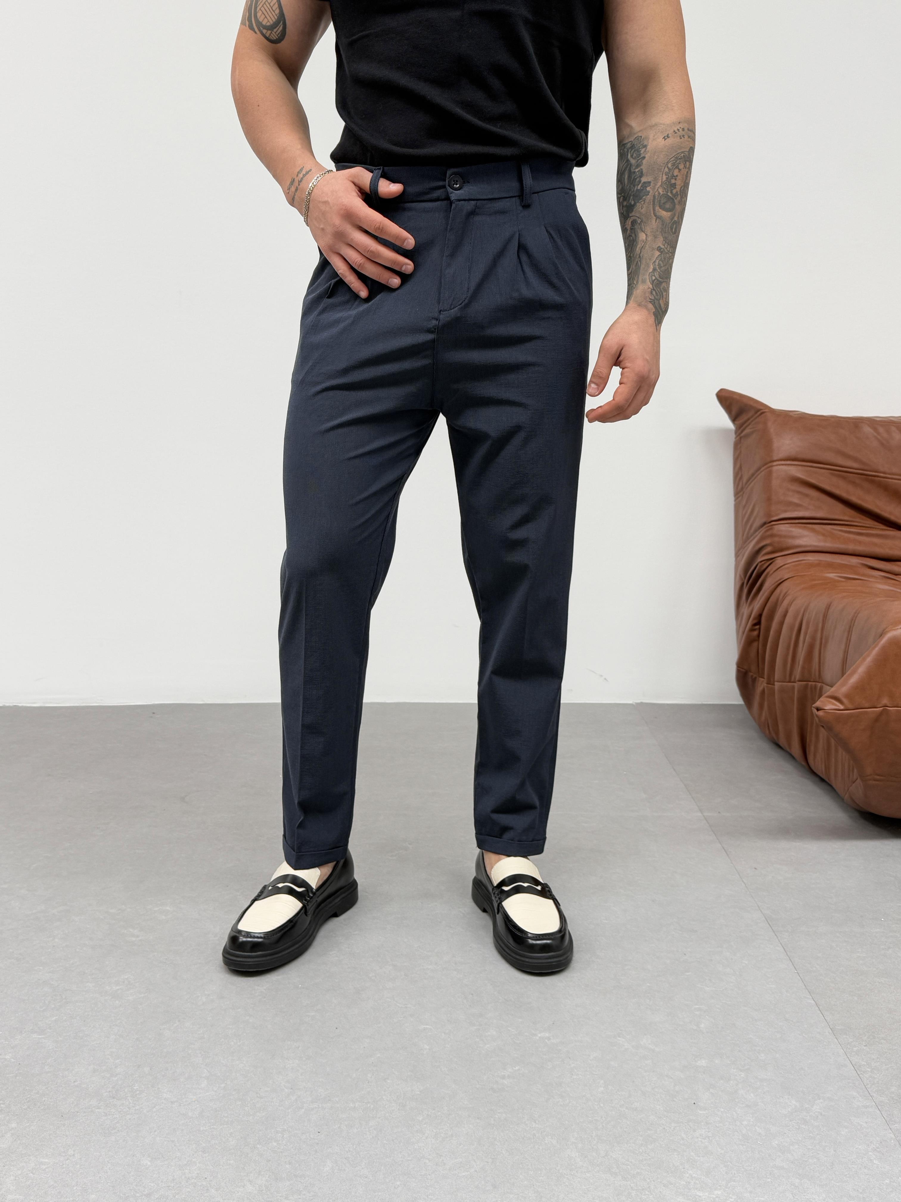 KOT PANTOLONLacivert İnce Dik Çizgili Double Paça Pantolon SNZ M4684