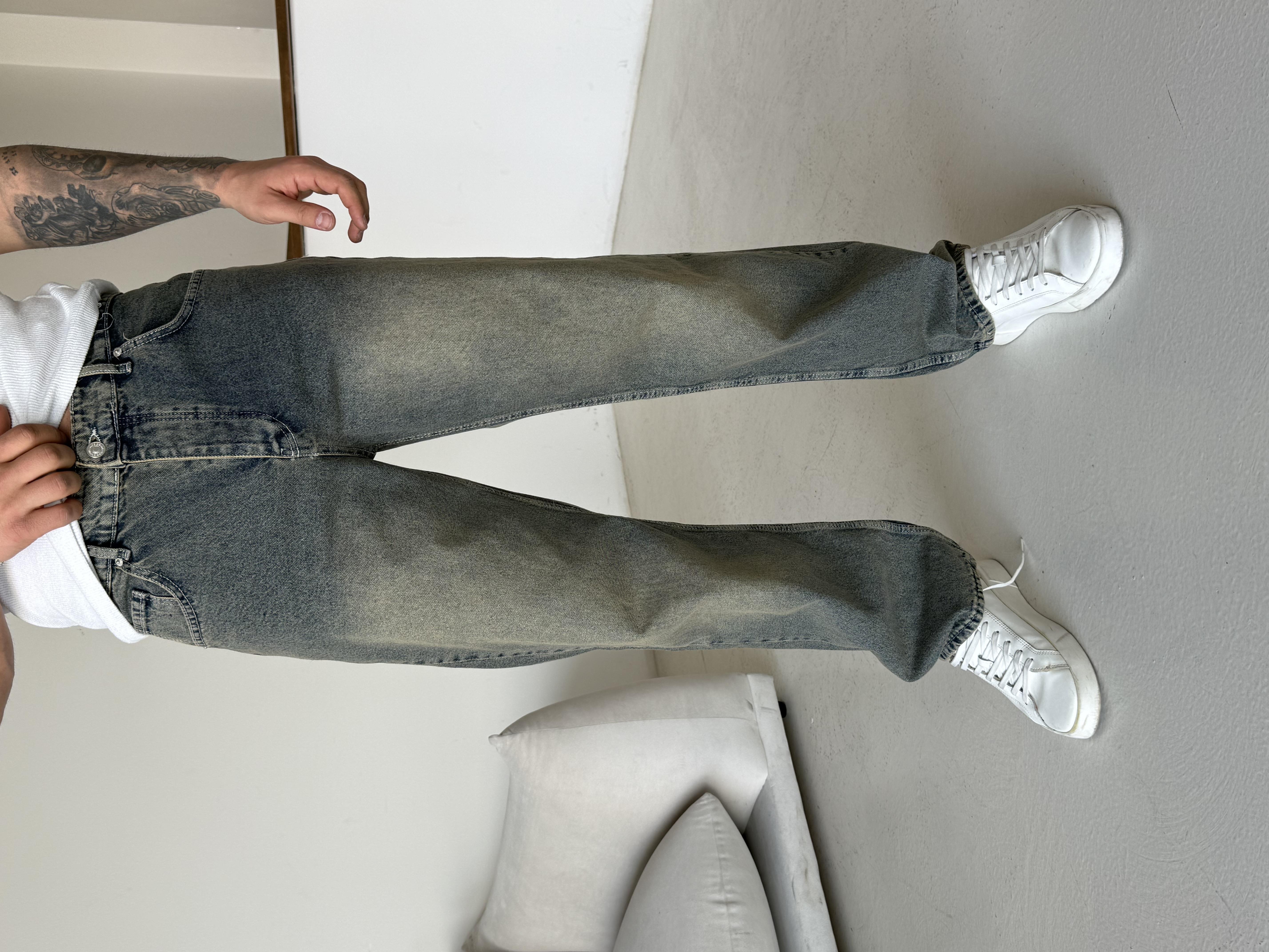 KOT PANTOLONMavi Full Yeşil Taşlamalı Baggy Kot Pantalon 600-1 MB