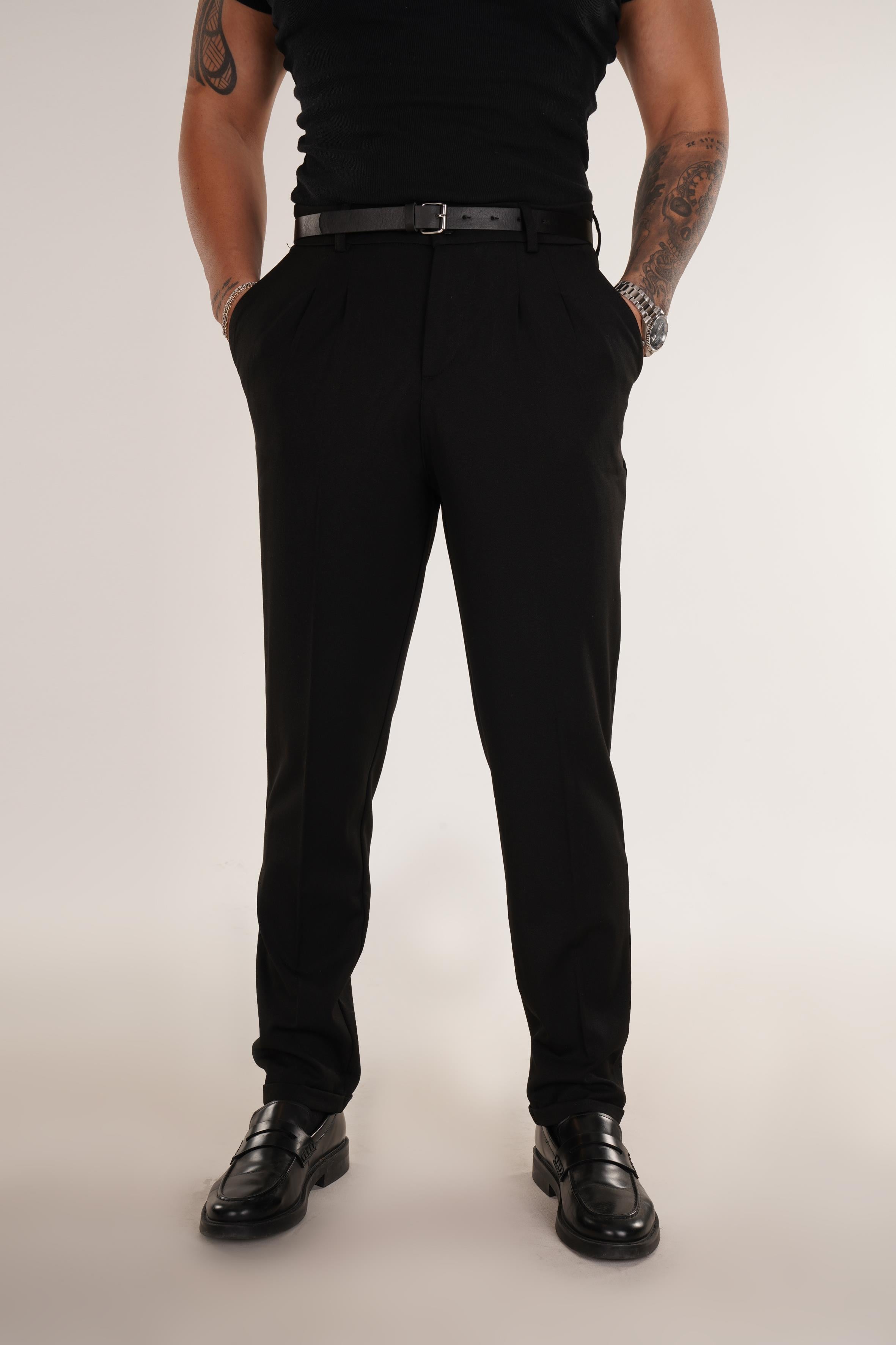 KOT PANTOLONSiyah Kemerli Kumaş Baggy Pantalon SNZ M8399