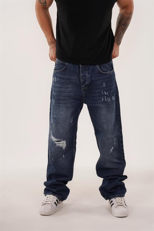 KOT PANTOLONStandart Koyu Mavi Lazer Kesim Baggy  Kot Pantolon 2024